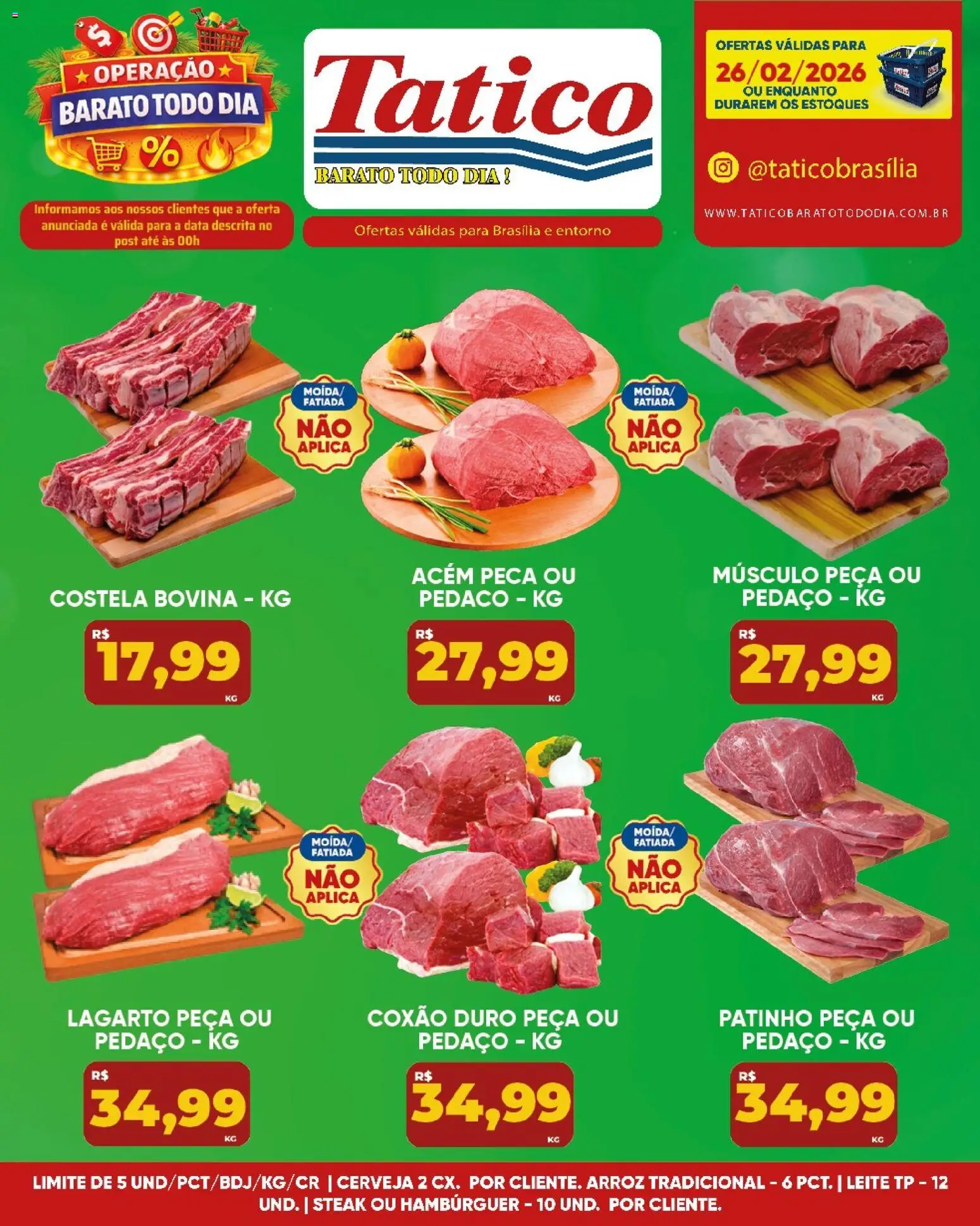 Tatico Folheto - válido de 26.02.2026 | Página: 19 | Produtos: Acém, Leite, Cerveja, Hambúrguer