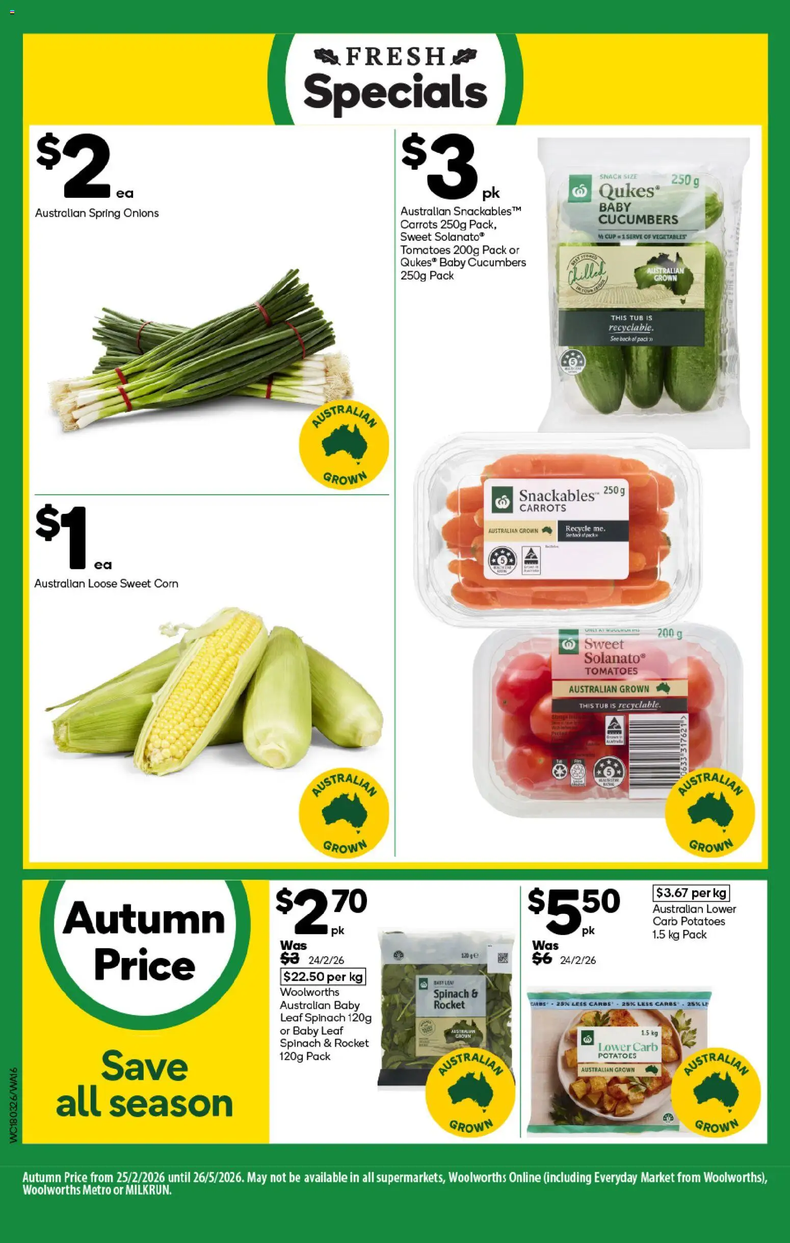Woolworths catalogue - valid from 18.03.2026 | Page: 16 | Products: Cucumbers, Rocket, Potatoes, Onions