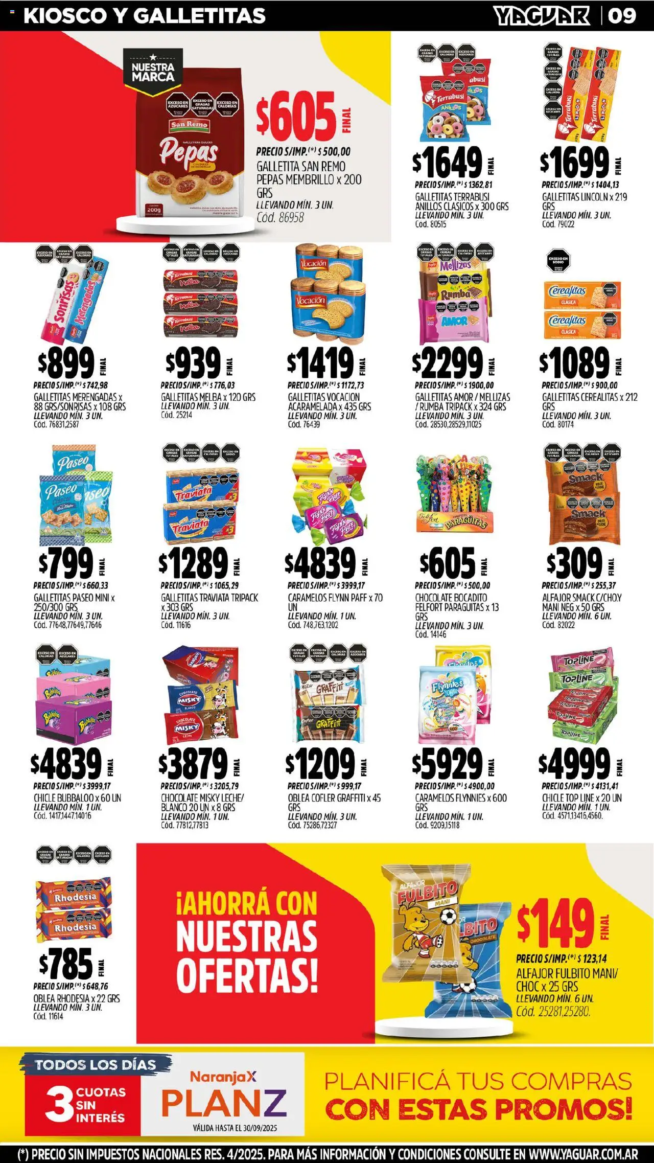 Yaguar - Salta │ válido desde el 15.09.2025 | Página: 9 | Productos: Galletitas, Mani, Chocolate, Alfajor