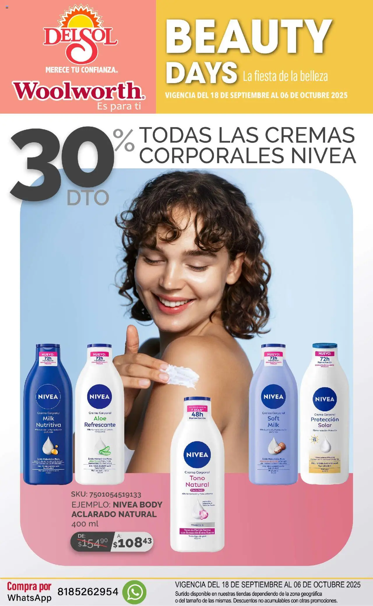 Nuevas ofertas de Del Sol y Woolworth válidas en toda la República Mexicana desde el 18.09.2025. ¡Encuentra las mejores ofertas en Del Sol y Woolworth - Catálogo - La Fiesta de la Belleza ! | Página: 1 | Productos: Crema, Aceite, Body, Crema corporal