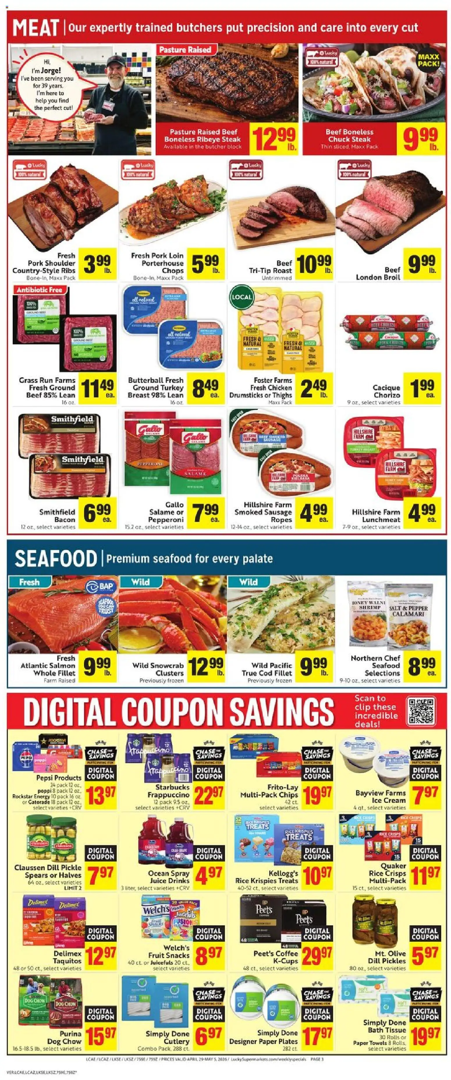Lucky Supermarkets Weekly - CA - valid from 29.04.2026 | Page: 5 | Products: Coffee, Beef, Cream, Sausage