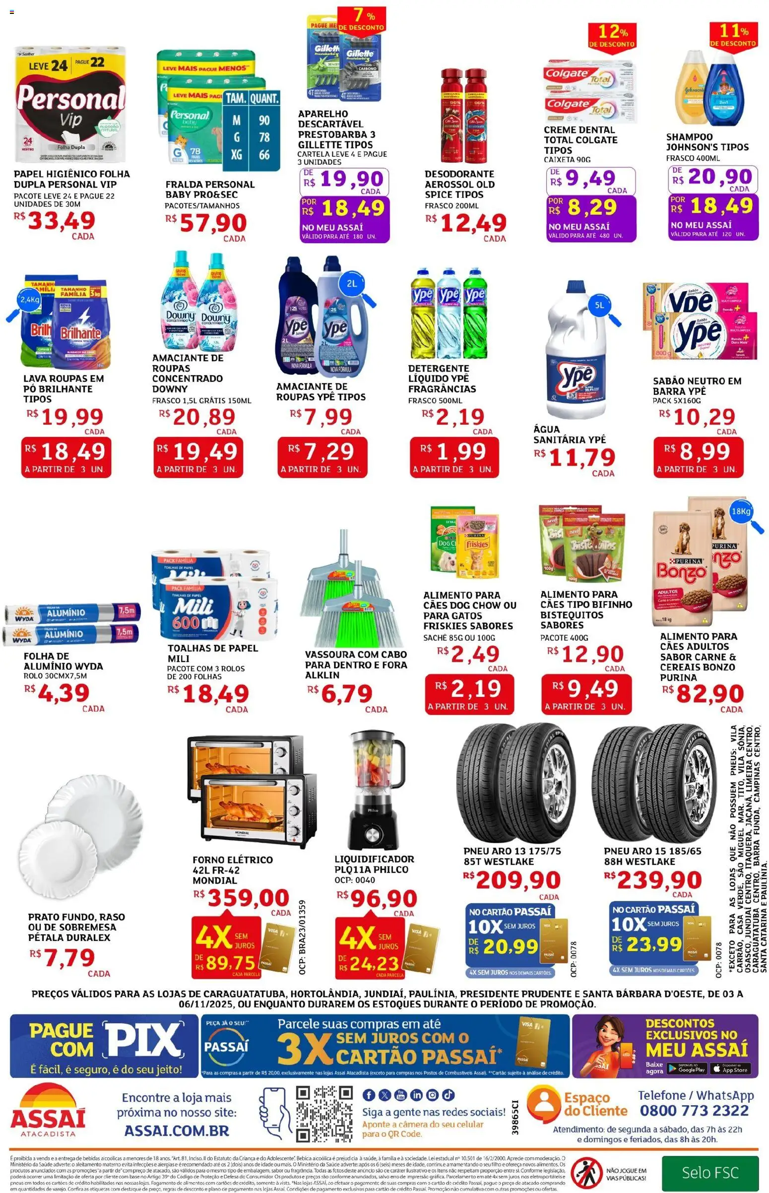 Assaí Atacadista Folheto - válido de 03.11.2025 | Página: 4 | Produtos: Forno elétrico, Pneus, Base, Roupas