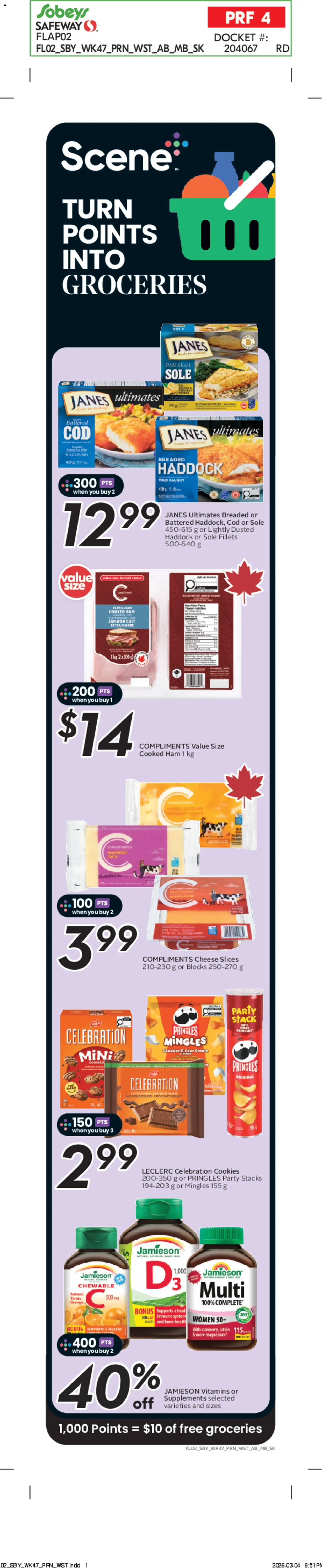 Sobeys flyer valid from 19.03.2026 | Page: 3 | Products: Sour cream, Cream, Cookies, Ham