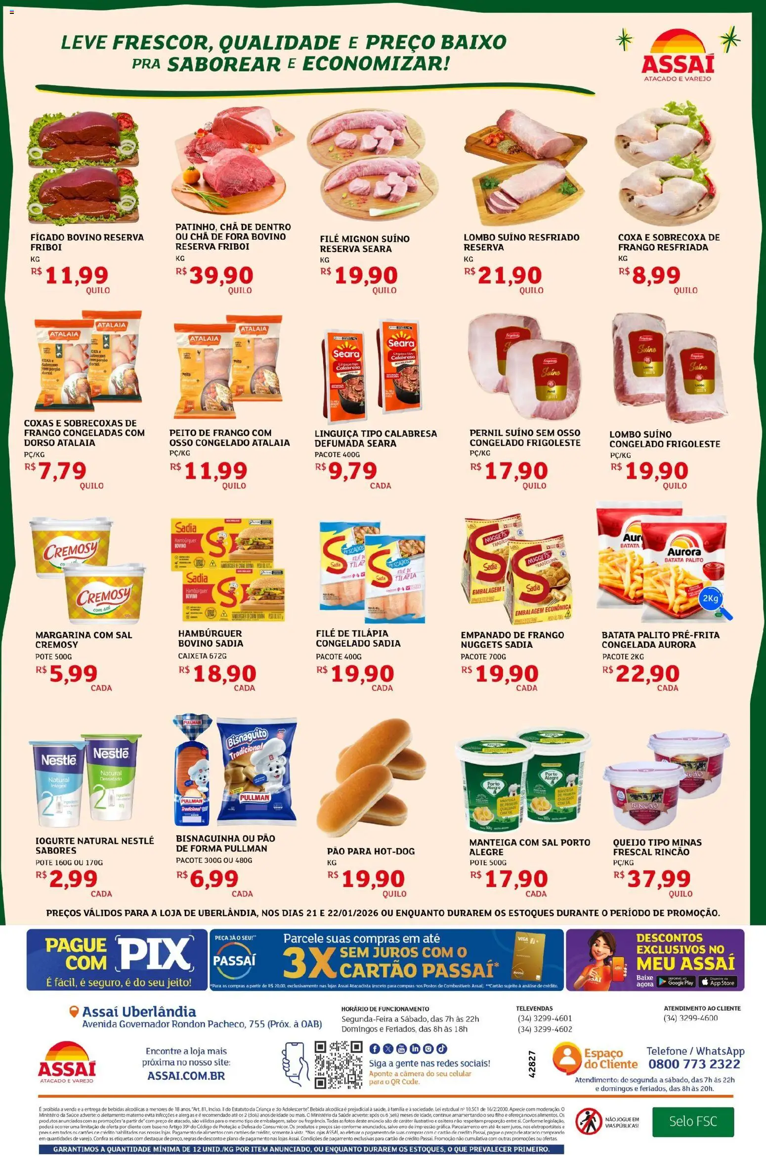 Assaí Atacadista Folheto - válido de 21.01.2026 | Página: 2 | Produtos: Linguiça, Hambúrguer, Frango, Filé de tilápia
