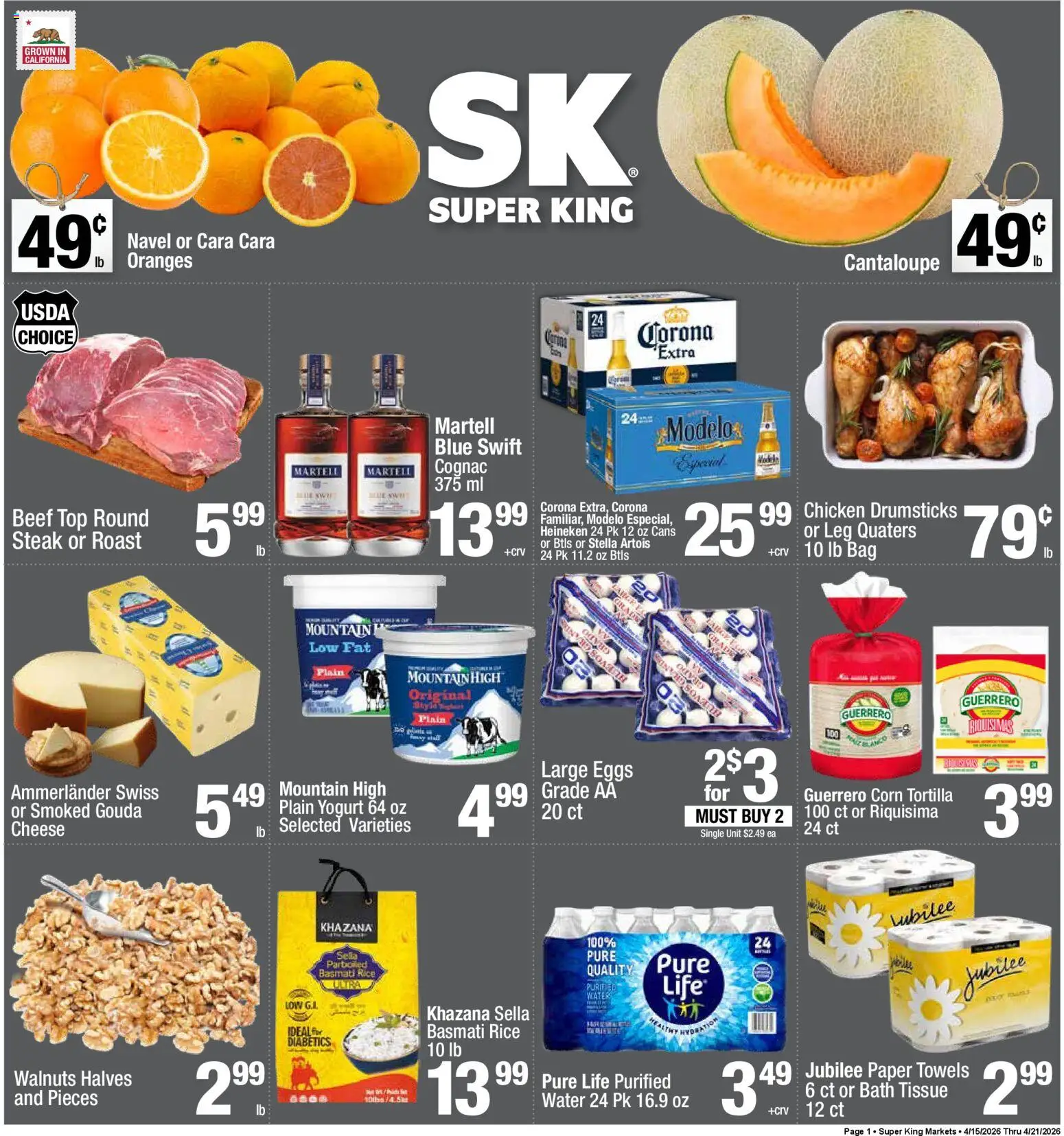 Super King Weekly Ad - valid from 15.04.2026 | Page: 1 | Products: Cheese, Yogurt, Rice, Bag