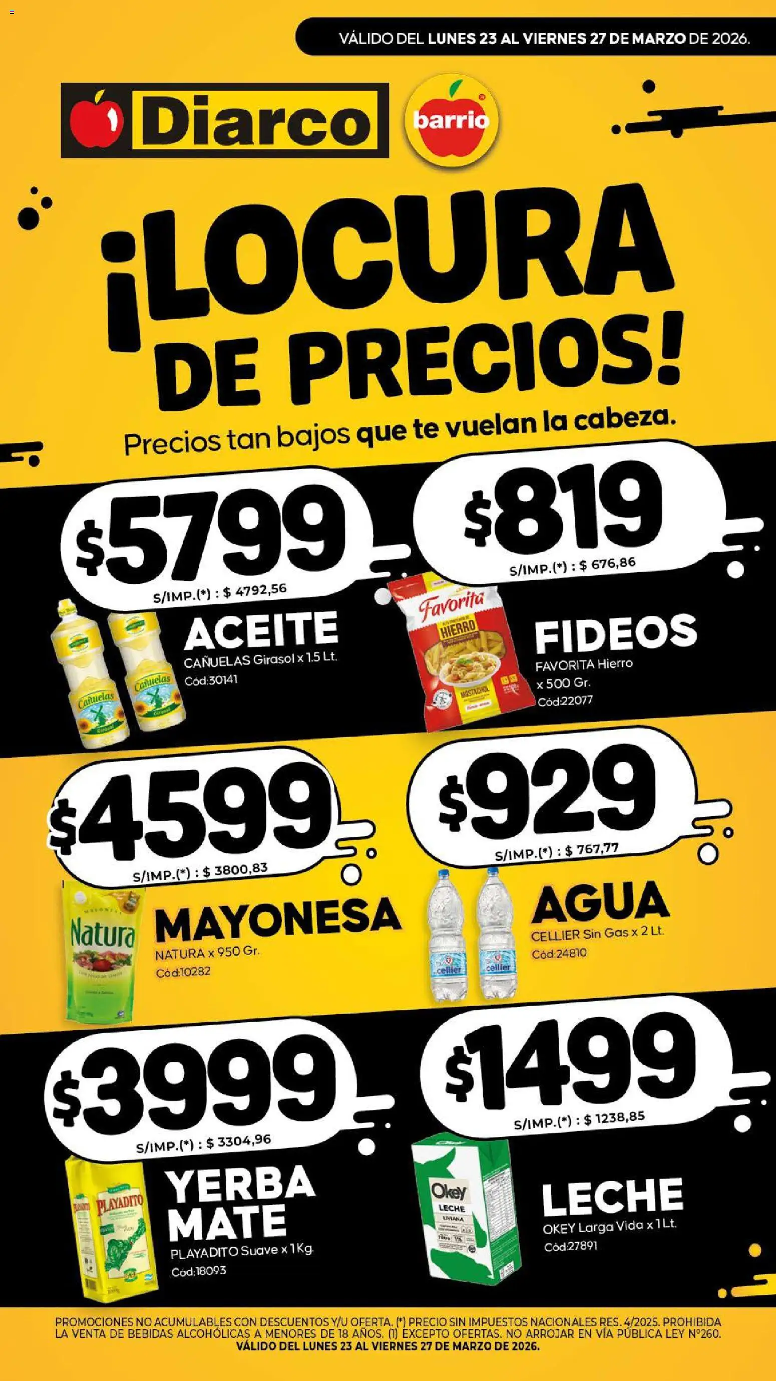 Diarco - Especial Locura De Precios │ válido desde el 23.03.2026 | Página: 1 | Productos: Mate, Yerba, Leche, Té