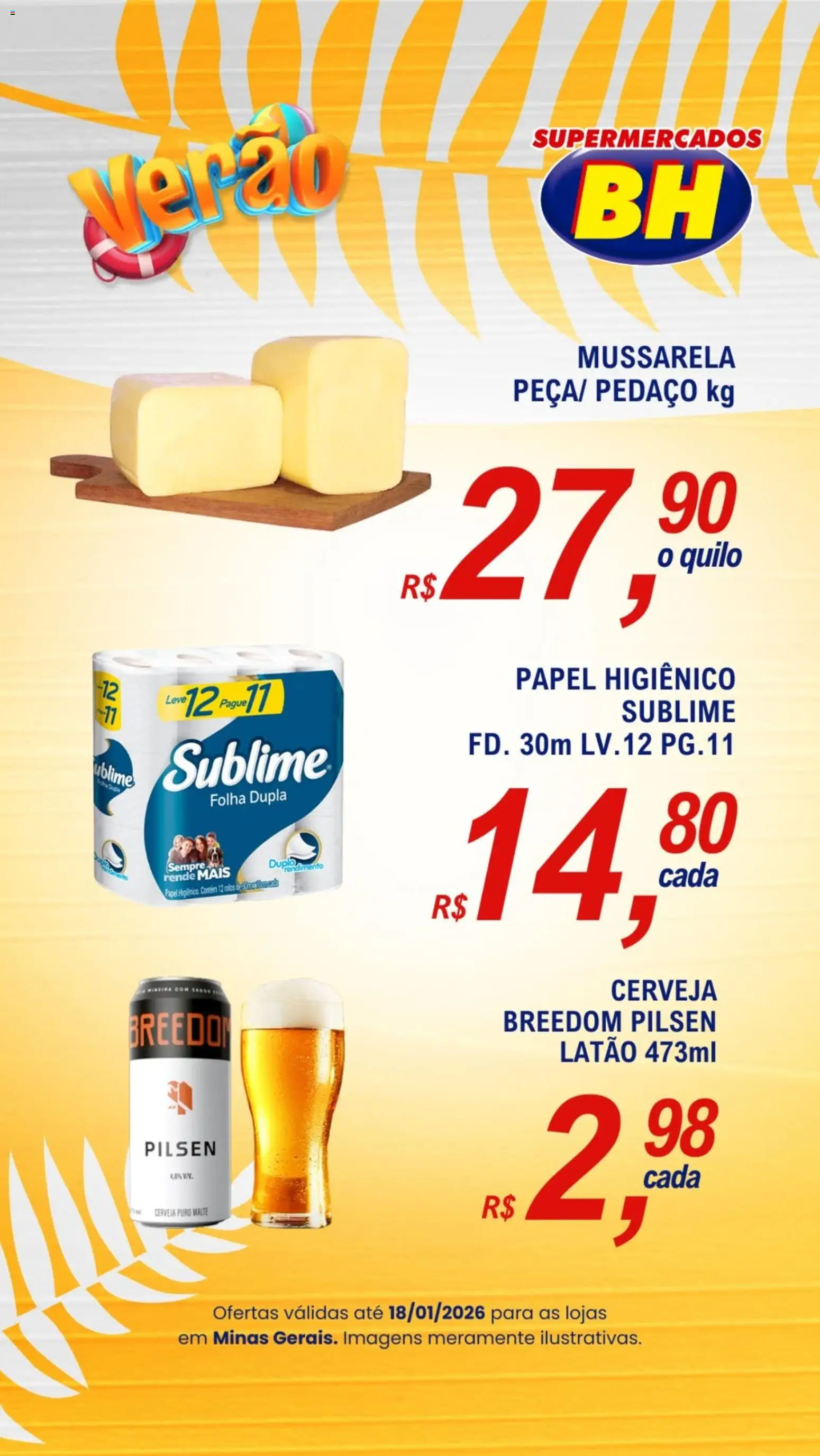 Supermercados BH Folheto - válido de 12.01.2026 | Página: 3 | Produtos: Cerveja, Papel higiênico, Mussarela