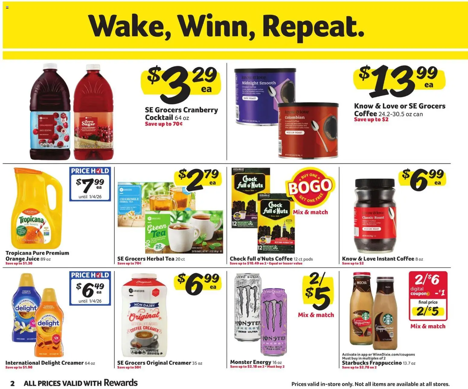 Winn Dixie In-Store Flyer - valid from 12.11.2025 | Page: 2 | Products: Coffee, Juice, Tea, Nuts