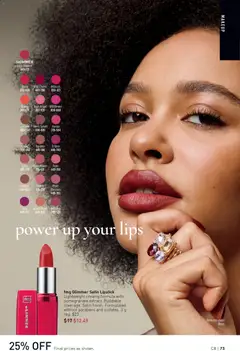Preview of fmg Glimmer Satin Lipstick, Lightweight creamy formula with pomegranate extract. Buildable coverage. Satin finish. Formulated without parabens and sulfates. 3 g from shop Avon valid from 09.04.2026 | Page: 73