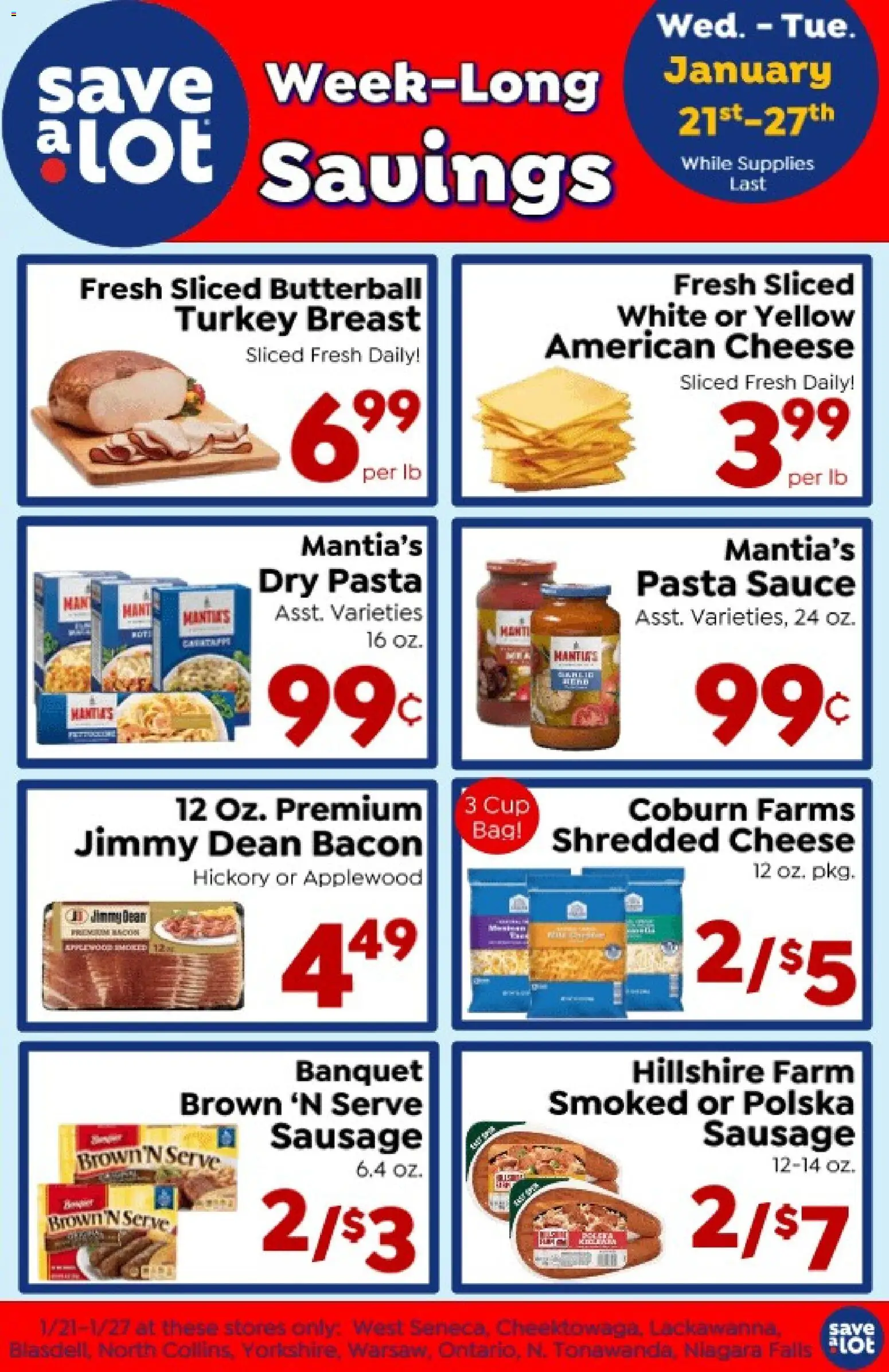 Save a Lot Ad - valid from 21.01.2026 | Page: 1 | Products: Cheese, Sauce, Sausage, Bag