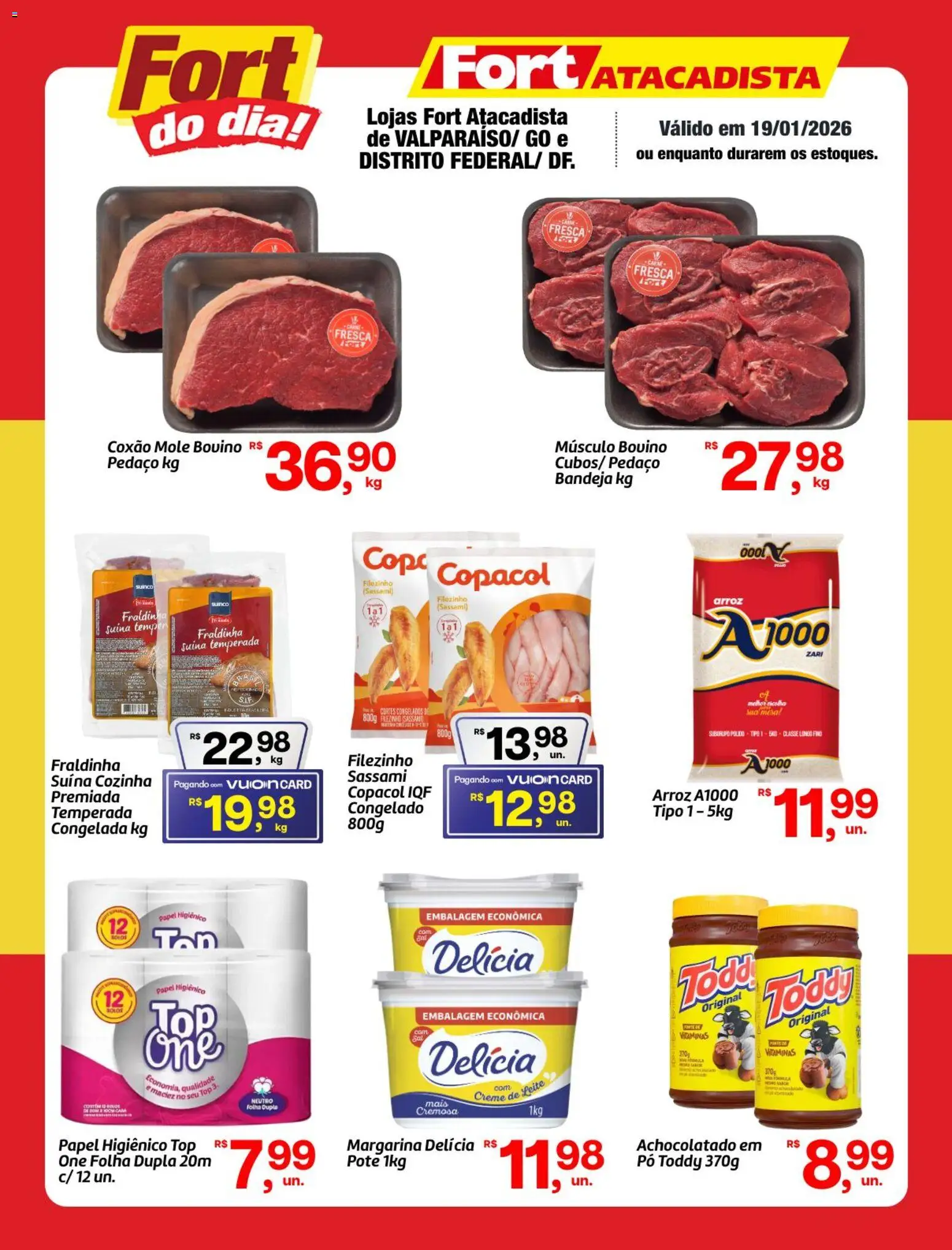 Fort Atacadista Folheto - válido de 19.01.2026 | Página: 1 | Produtos: Pó, Creme, Creme de leite, Papel higiênico