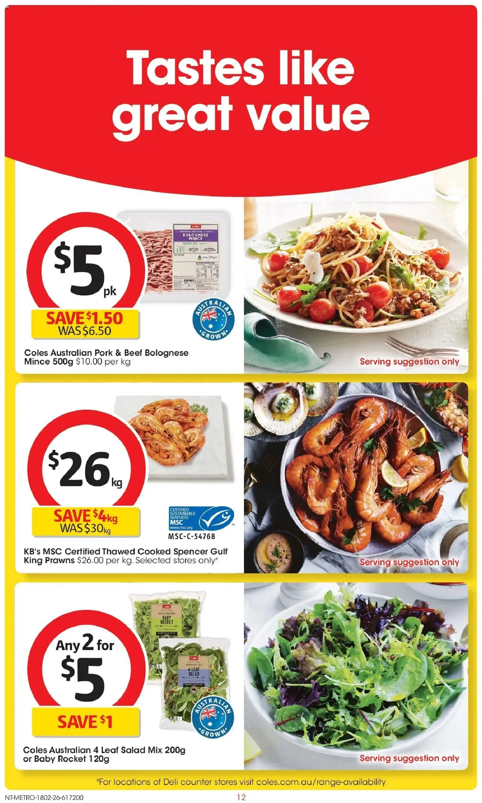 Coles catalogue - valid from 18.02.2026 | Page: 12 | Products: Pork, Prawns, Rocket, Seafood