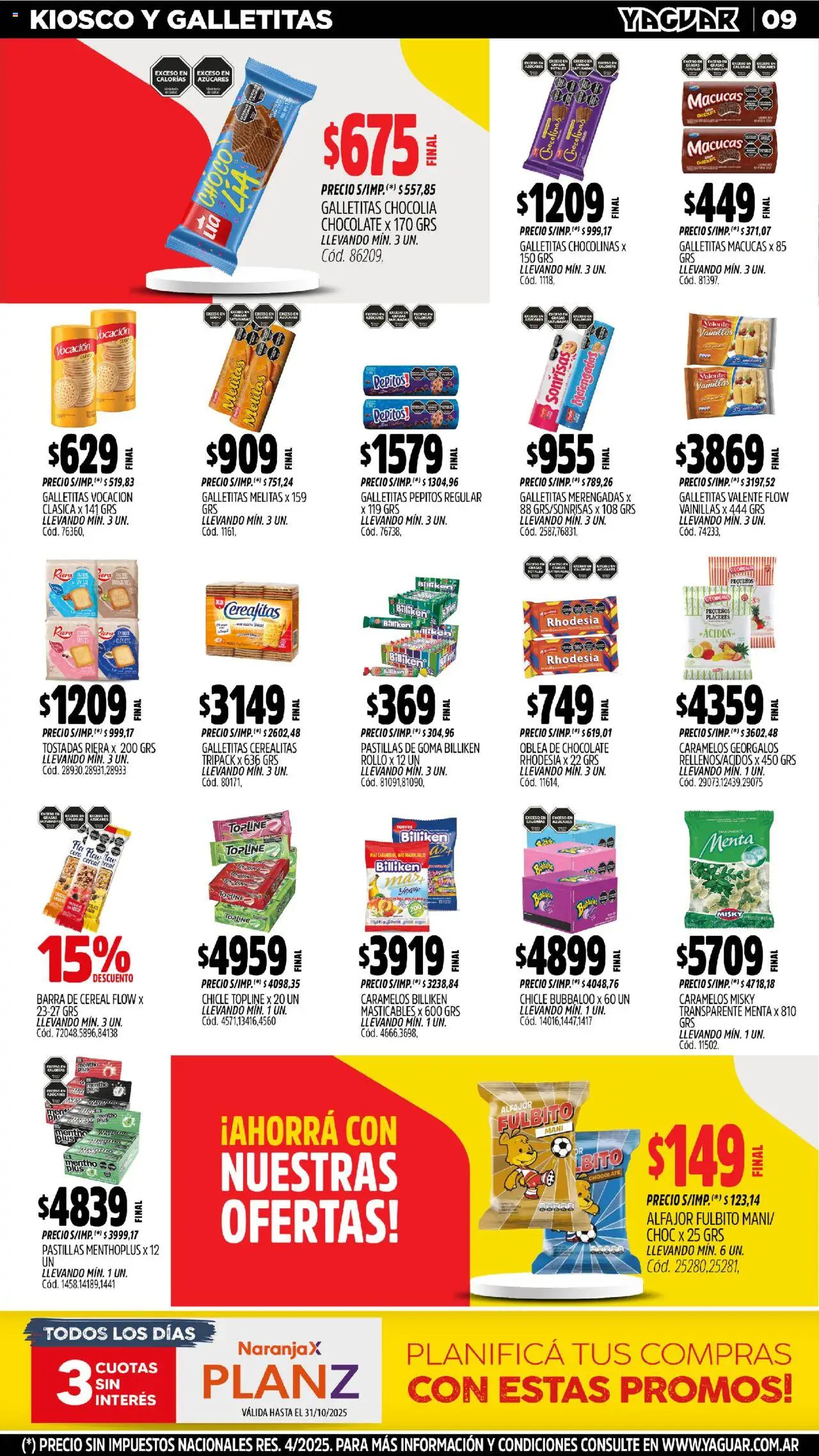 Yaguar - San Juan │ válido desde el 20.10.2025 | Página: 8 | Productos: Galletitas, Chocolate, Chicle, Alfajor