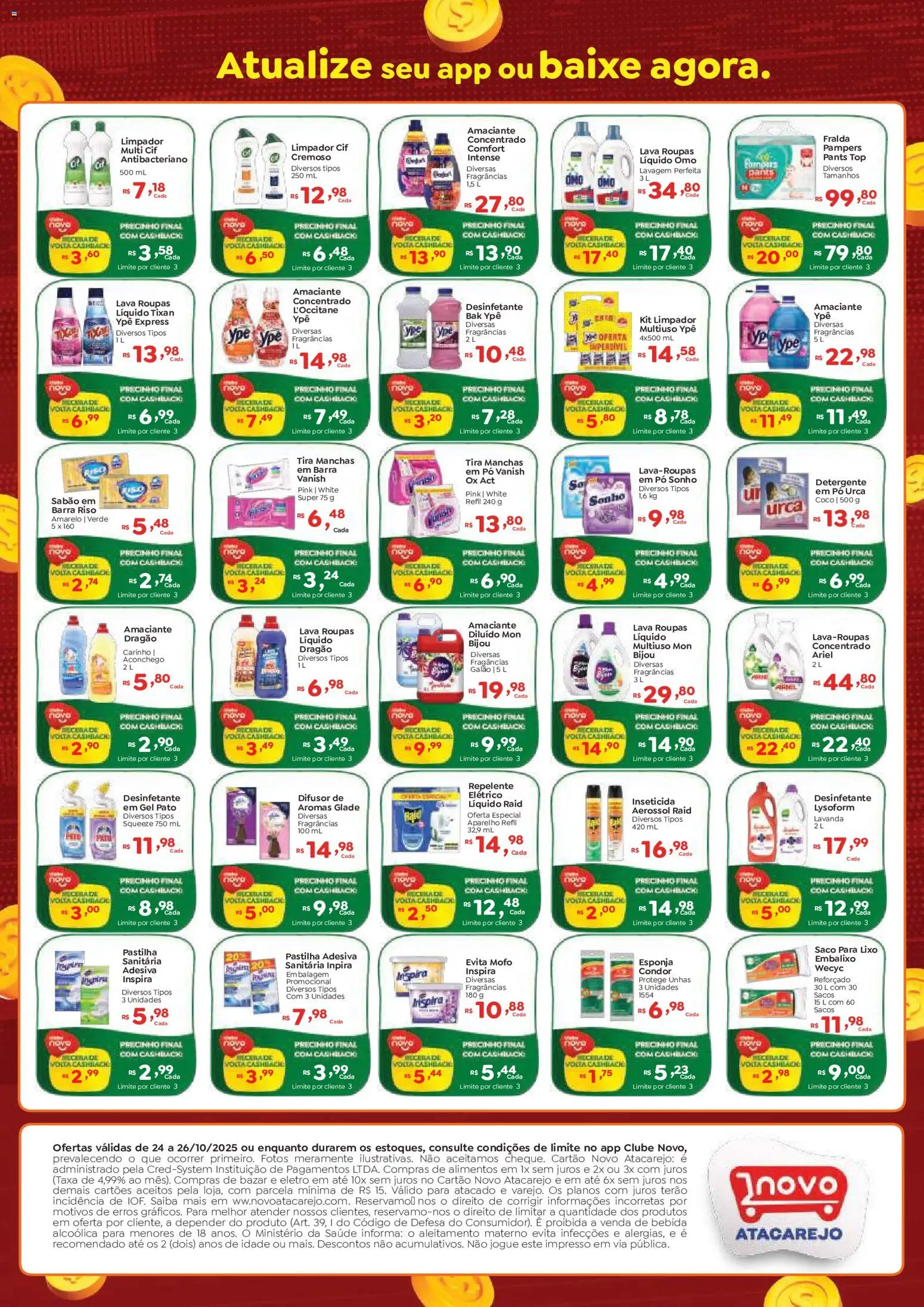 Novo Atacarejo Folheto - válido de 24.10.2025 | Página: 4 | Produtos: Difusor, Saco para lixo, Detergente, Inseticida