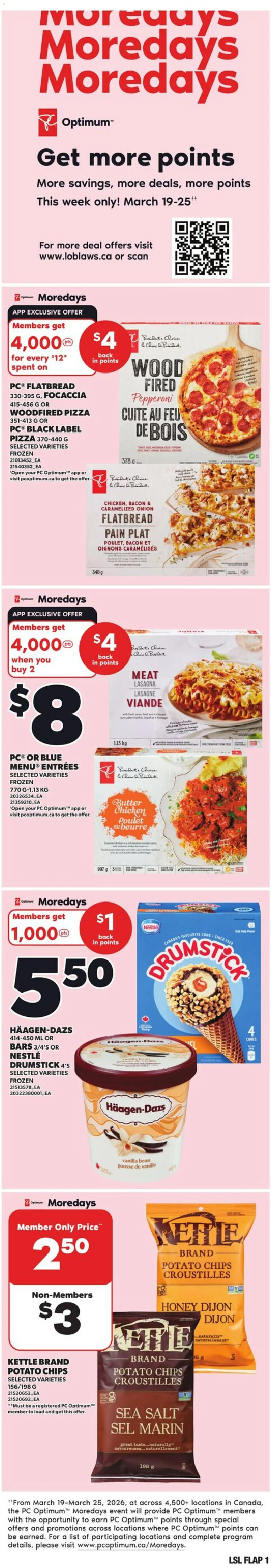 Loblaws flyer valid from 19.03.2026 | Page: 1 | Products: Chips, PC, Kettle, Butter