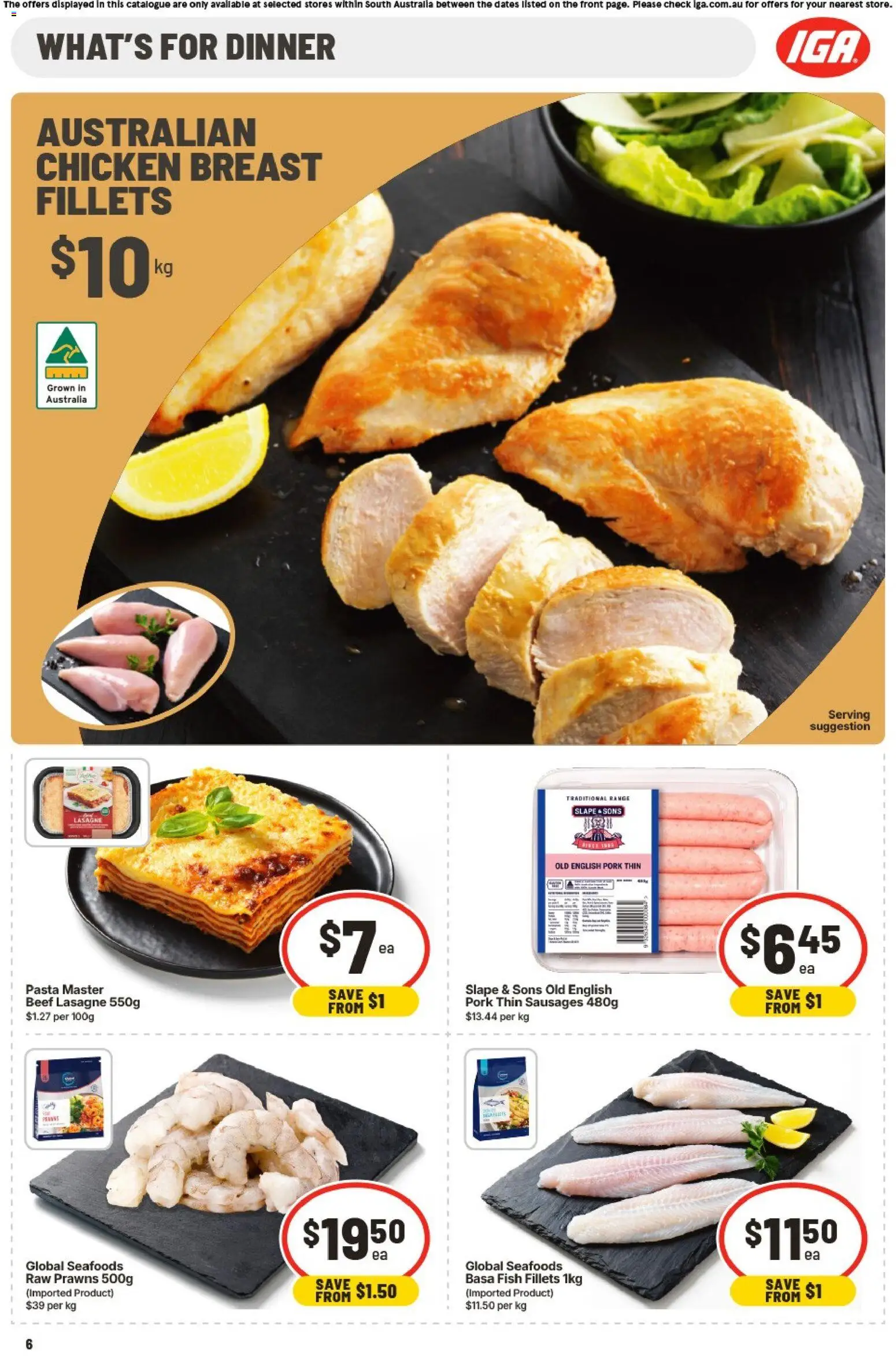 IGA catalogue - valid from 15.04.2026 | Page: 6 | Products: Chicken, Beef, Pasta, Prawns