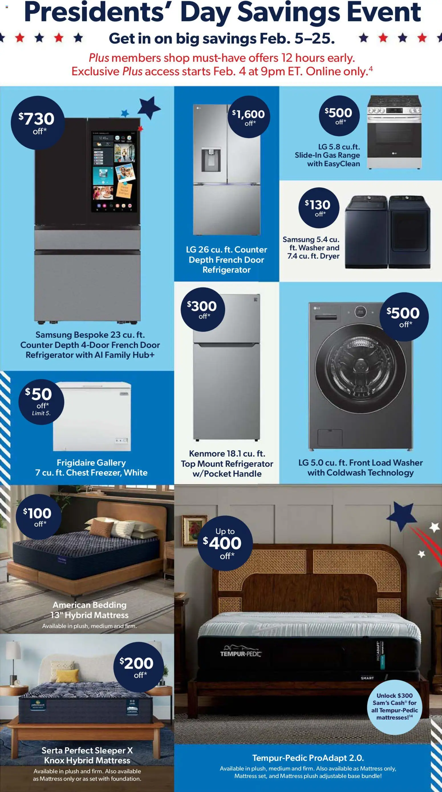 Sam's Club Instant Savings Book February - valid from 28.01.2026 | Page: 2 | Products: Mattress, Adjustable Base, Washer, Refrigerator