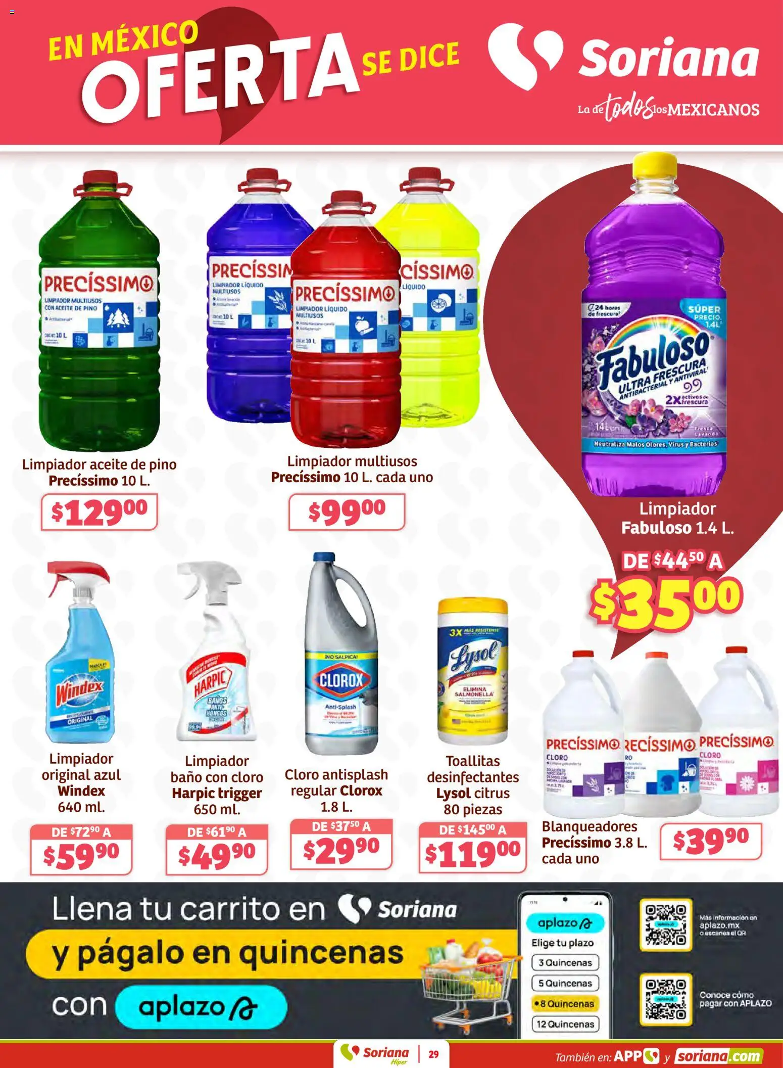 Nuevas ofertas de Soriana válidas en toda la República Mexicana desde el 27.02.2026. ¡Encuentra las mejores ofertas en Soriana Preciazazaso Híper: Frontera Chia, Q. Roo! | Página: 29 | Productos: Aceite, Limpiador, Cloro, Baño