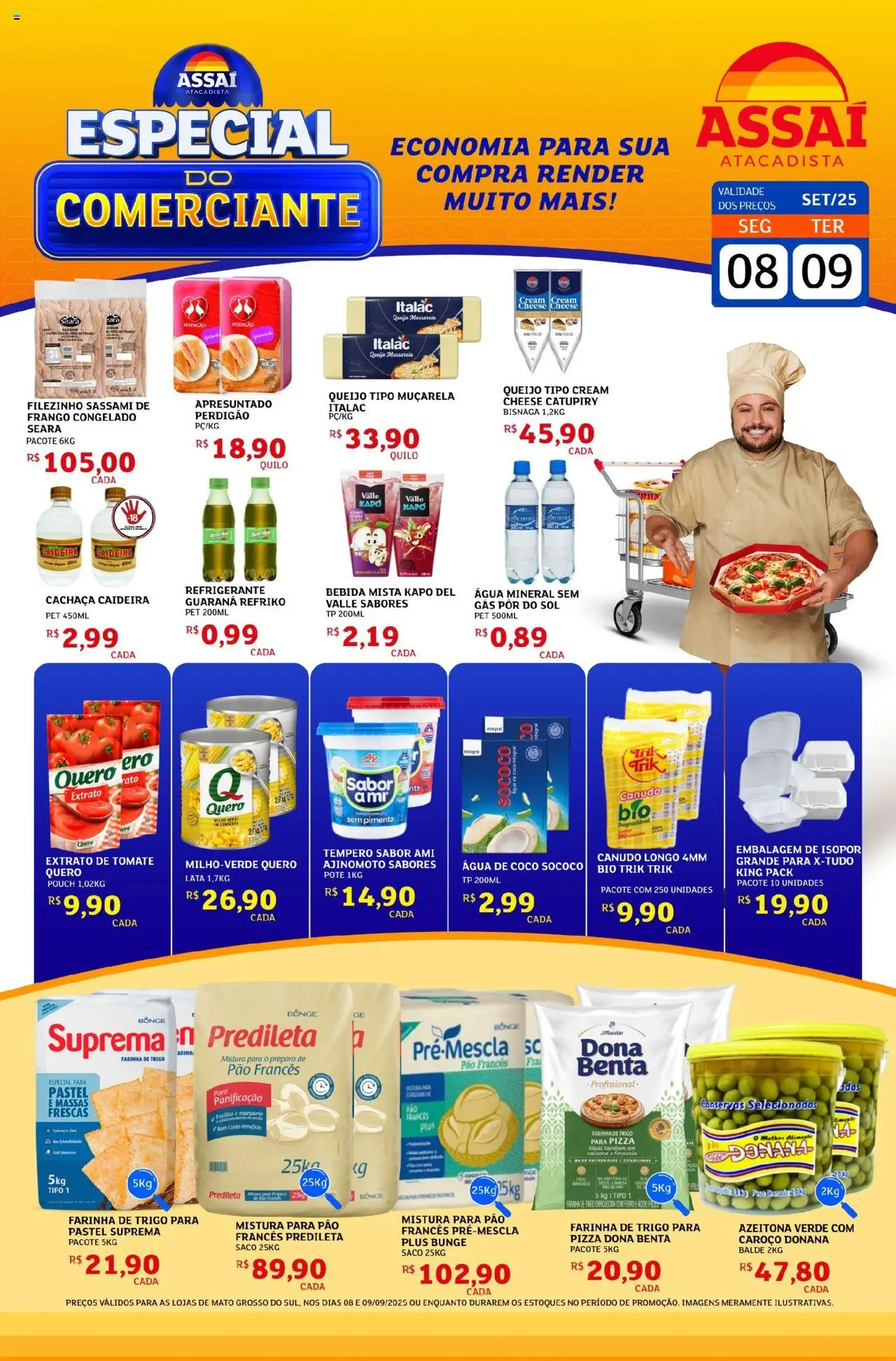 Assaí Atacadista Folheto - válido de 08.09.2025 | Página: 1 | Produtos: Cachaça, Pizza, Água mineral, Refrigerante
