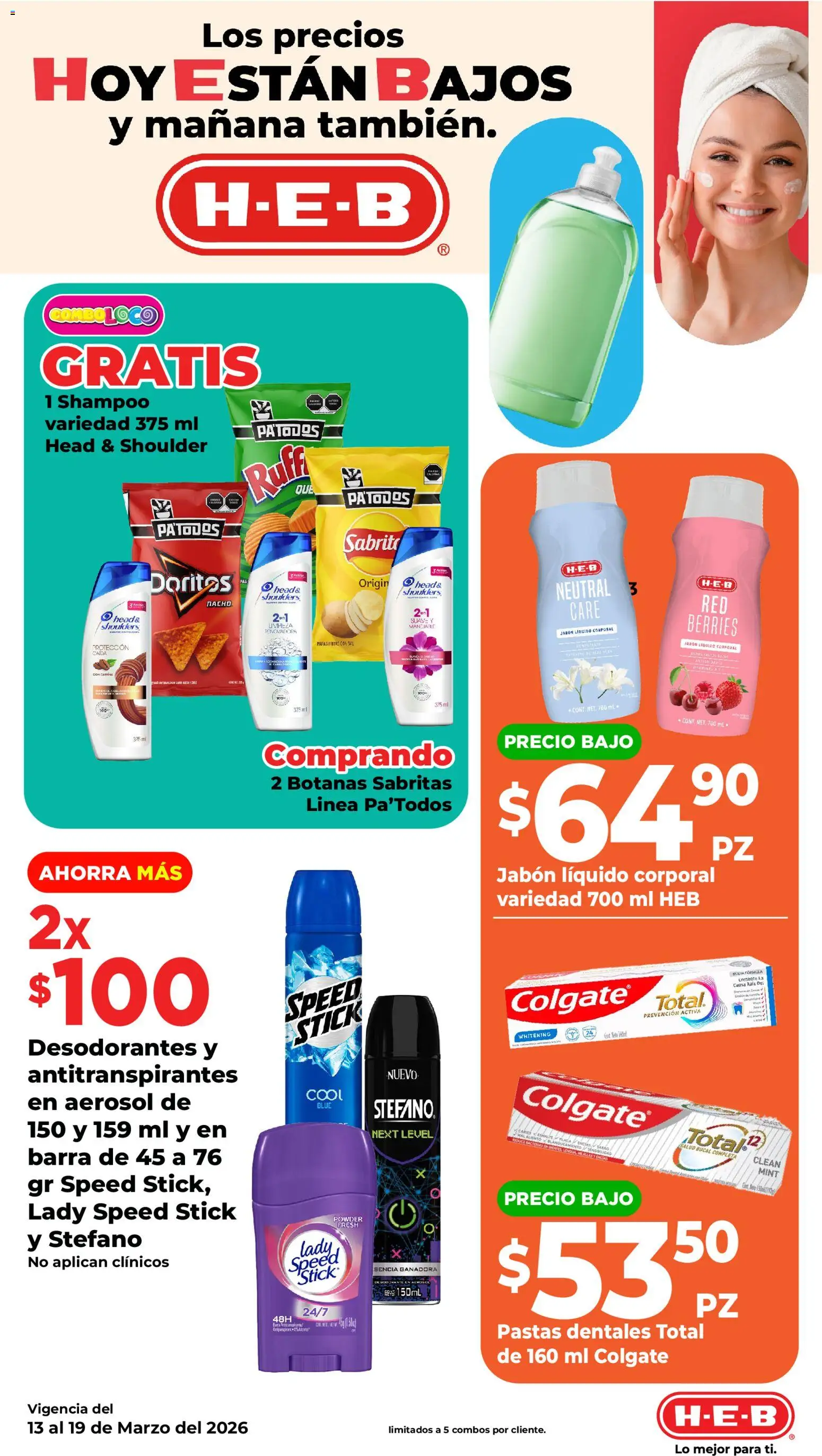 Nuevas ofertas de H-E-B válidas en toda la República Mexicana desde el 13.03.2026. ¡Encuentra las mejores ofertas en H-E-B folleto! | Página: 13 | Productos: Sal, Jabón líquido, Papas fritas, Jabón