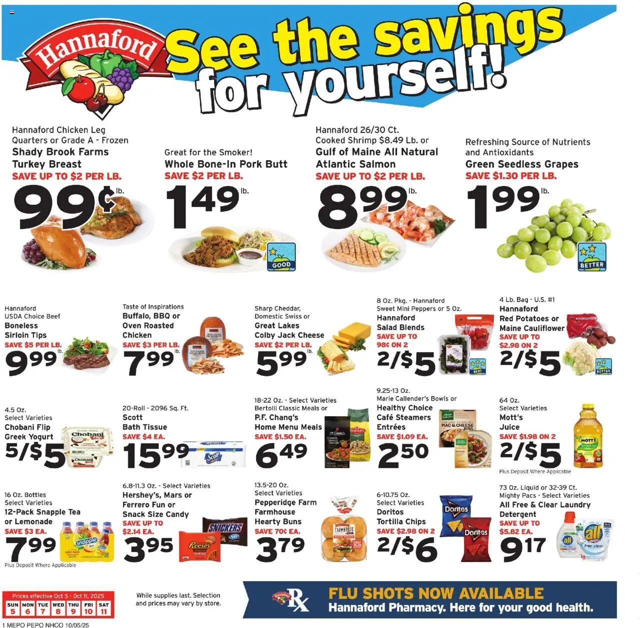 Hannaford Weekly Ad - valid from 05.10.2025 | Page: 1 | Products: Bath, Juice, Potatoes, Bag