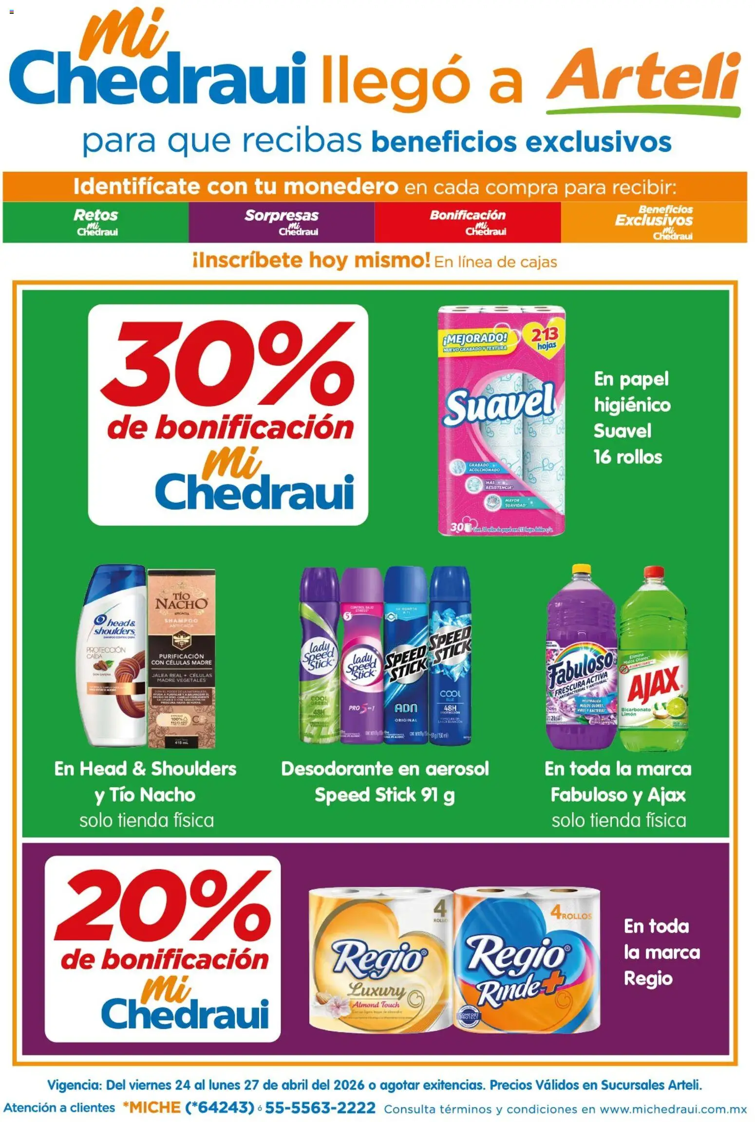 Nuevas ofertas de Arteli válidas en toda la República Mexicana desde el 24.04.2026. ¡Encuentra las mejores ofertas en Arteli folleto MiChedraui! | Página: 1 | Productos: Desodorante, Monedero, Limón