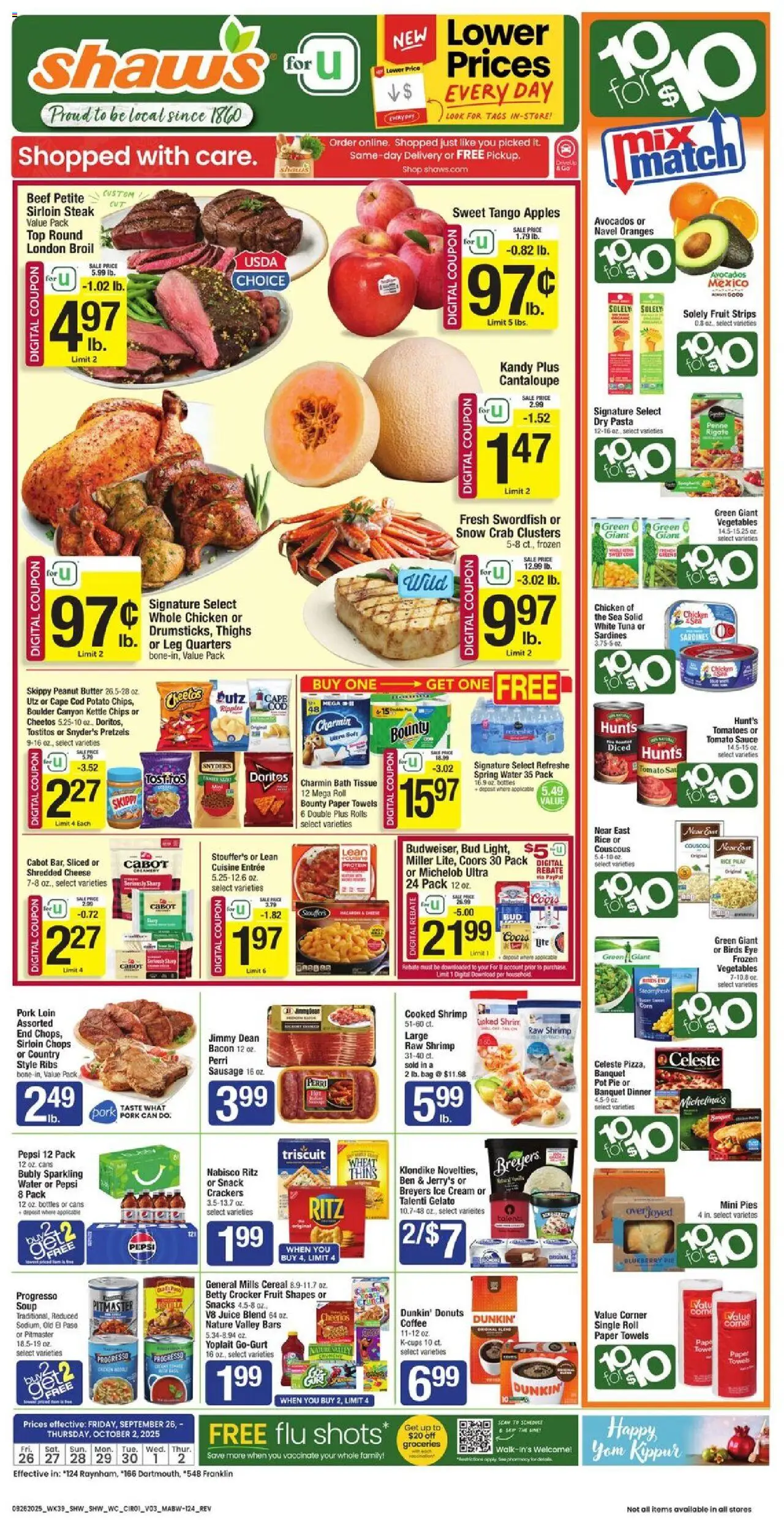 Shaw's Weekly Ad - valid from 26.09.2025 | Page: 1 | Products: Corn, Cheese, Pork, Water