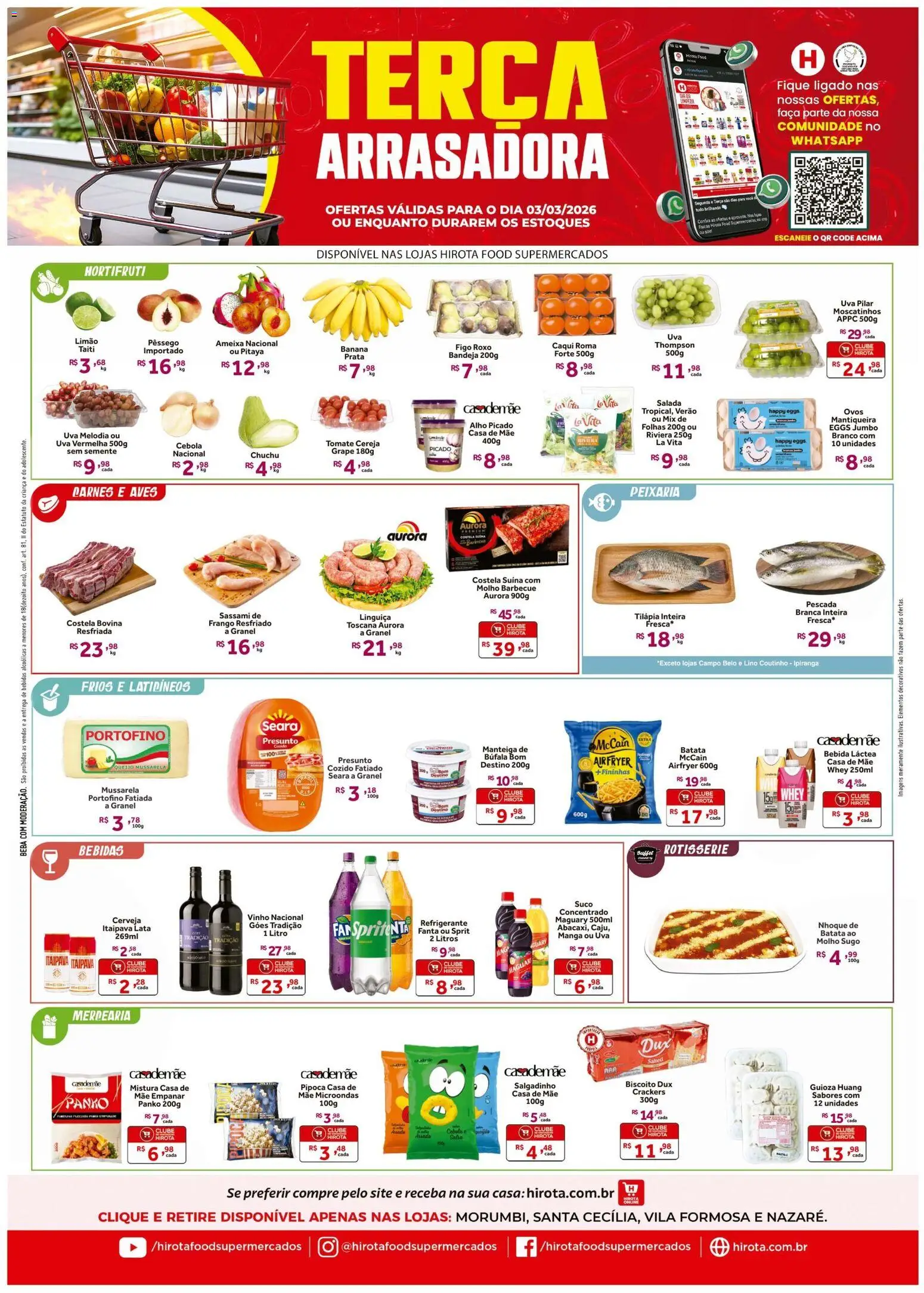 Hirota Food Folheto - válido de 03.03.2026 | Página: 1 | Produtos: Chuchu, Tilápia, Microondas, Batata