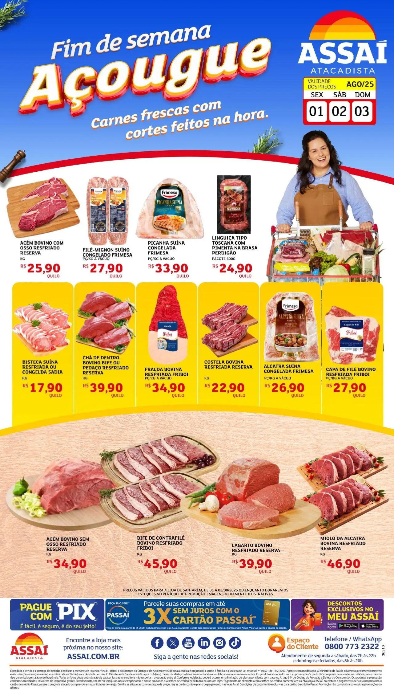 Assaí Atacadista Folheto - válido de 01.08.2025 | Página: 1 | Produtos: Pimenta, Picanha, Chá, Telefone