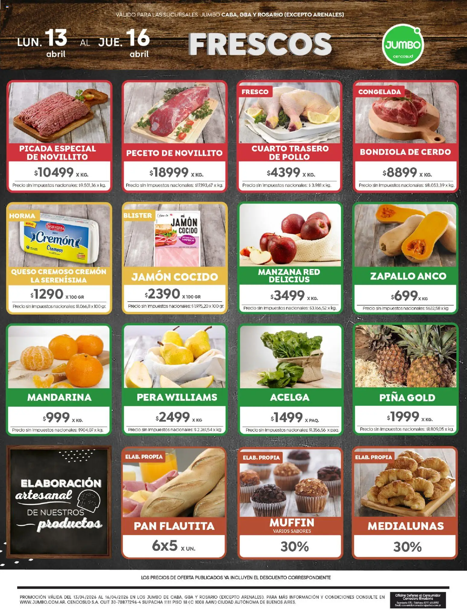Jumbo ofertas │ válido desde el 13.04.2026 | Página: 1 | Productos: Zapallo, Manzana, Cerdo, Piña