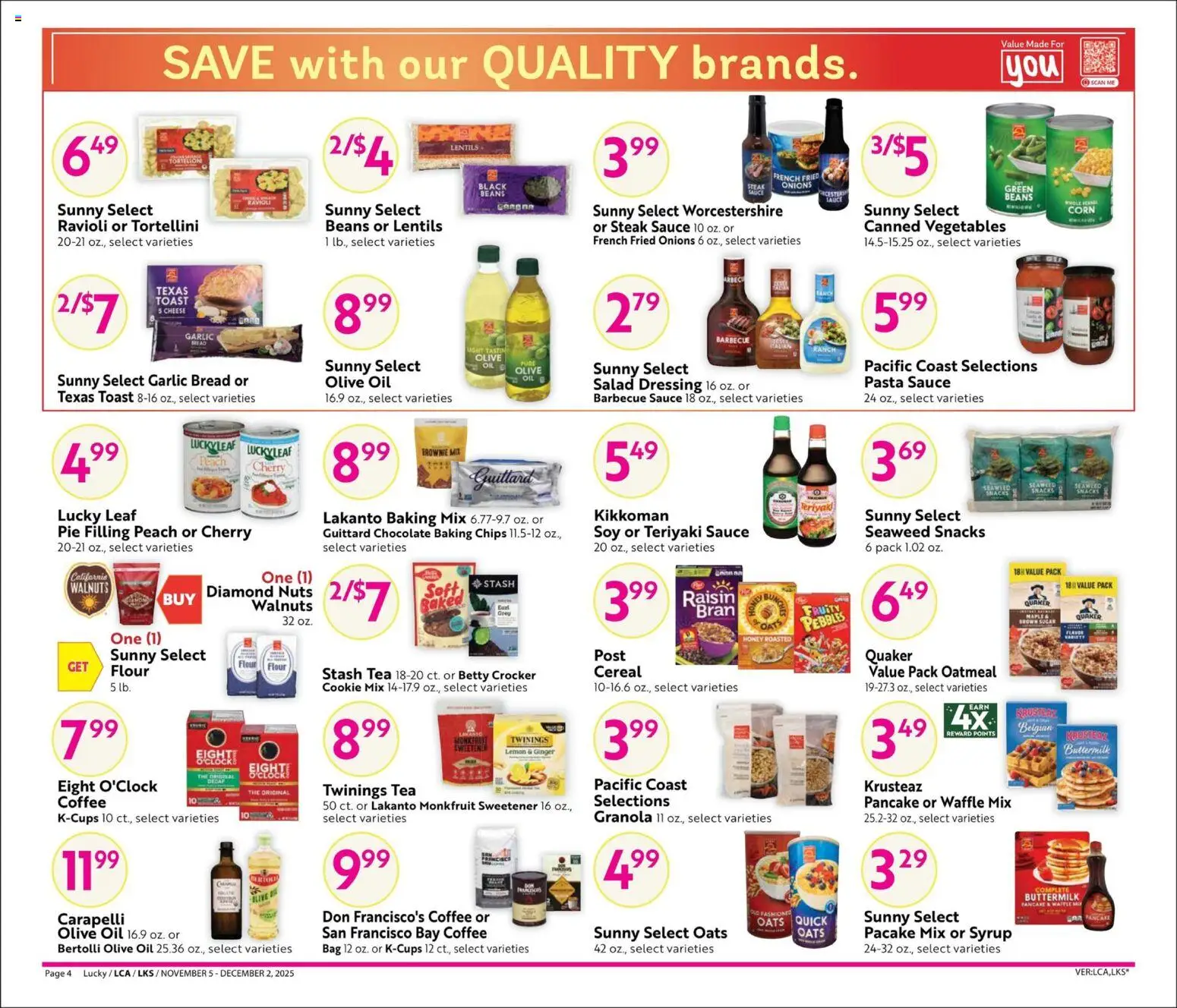 Lucky Supermarkets Big Book of Savings - valid from 05.11.2025 | Page: 4 | Products: Bread, Coffee, Nuts, Peach