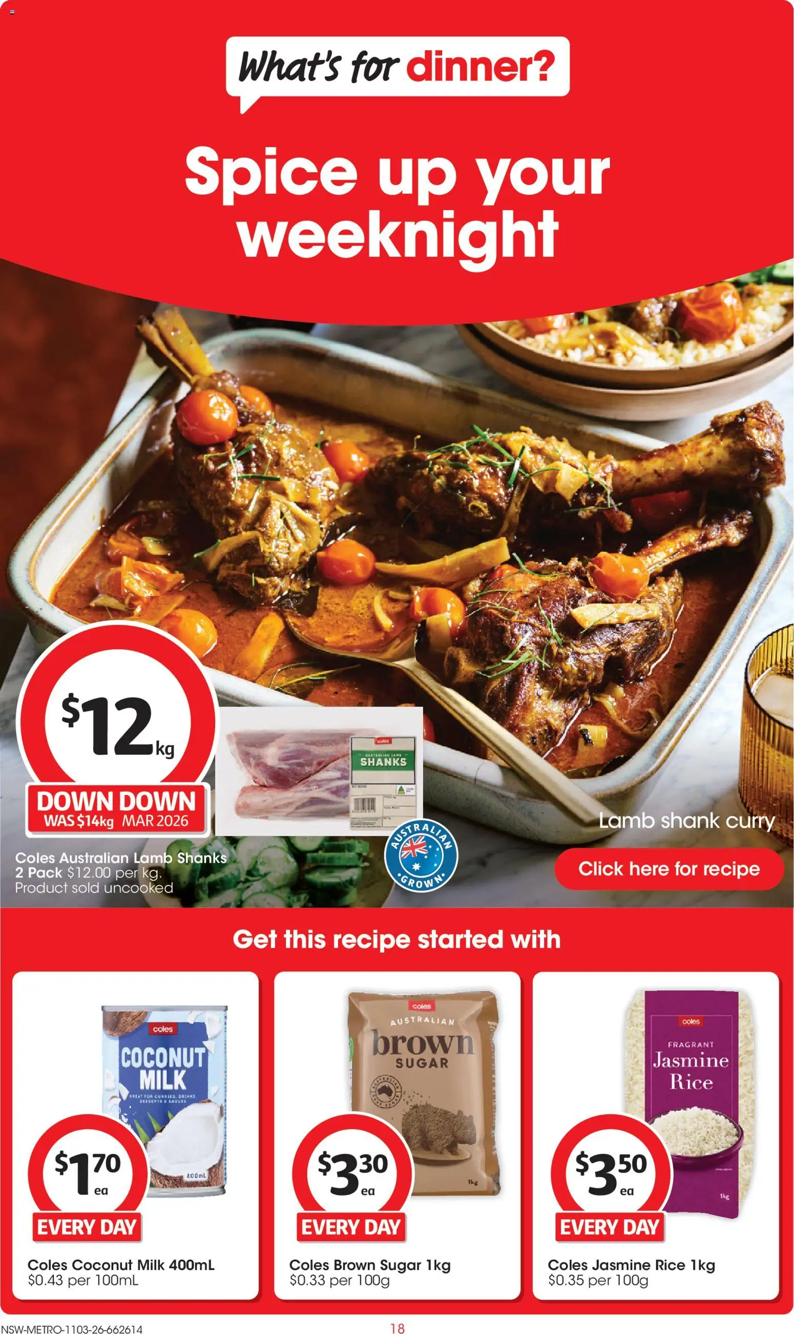 Coles catalogue - valid from 11.03.2026 | Page: 18 | Products: Curry, Milk, Lamb, Rice