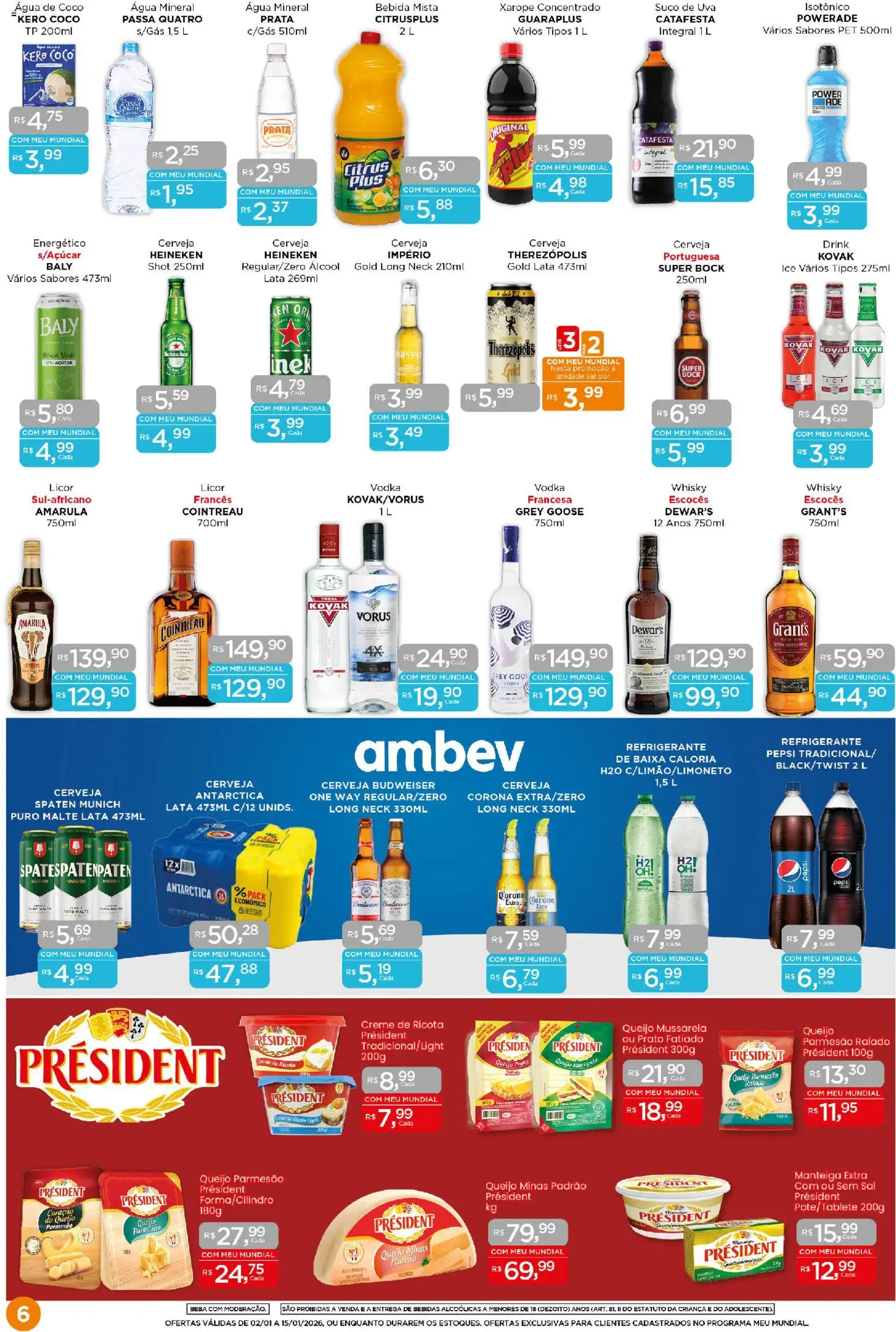 Mundial Folheto - válido de 02.01.2026 | Página: 6 | Produtos: Manteiga, Guaraplus, Heineken, Isotônico