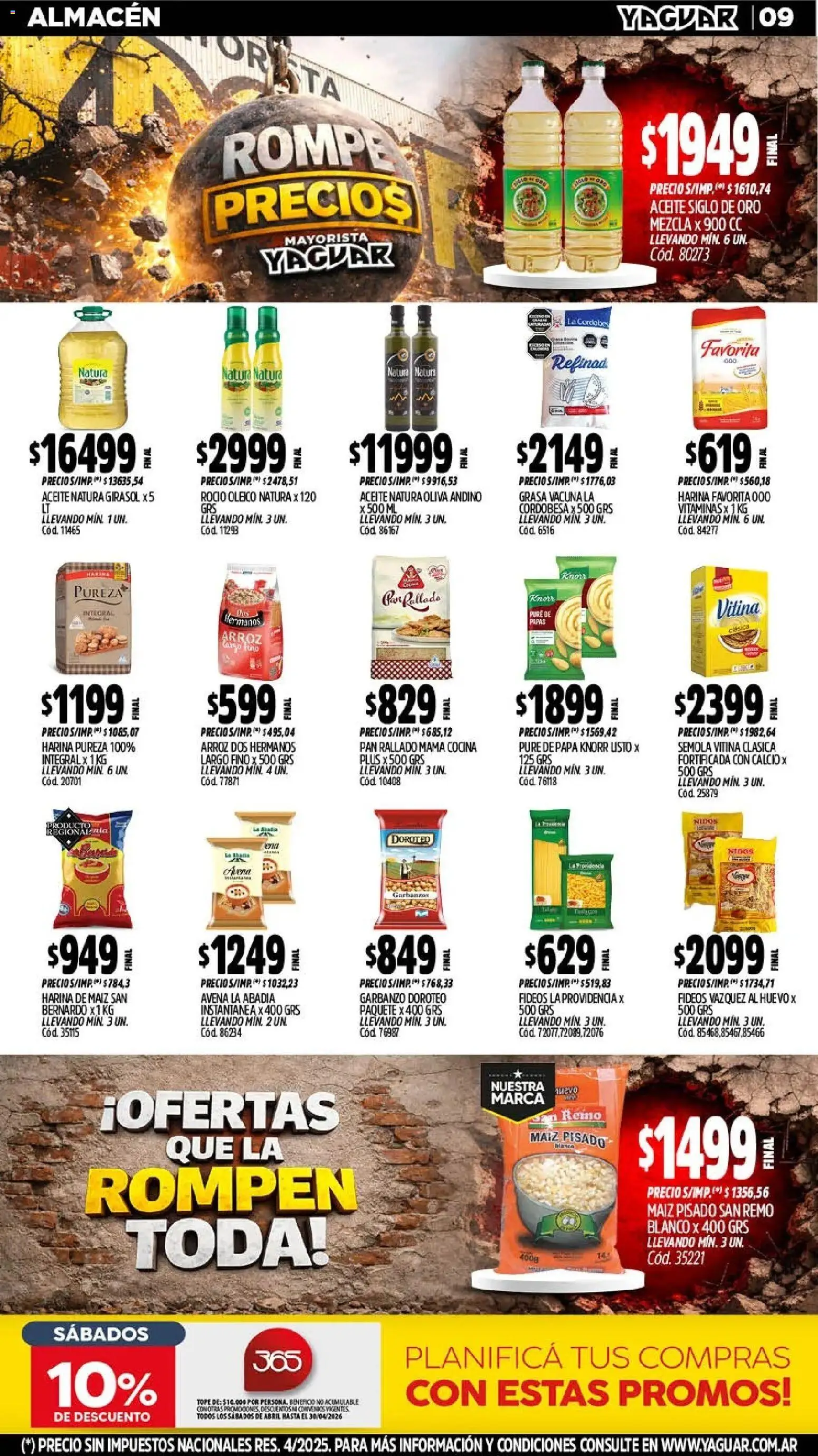 Yaguar - Oferta Semanal Salta │ válido desde el 20.04.2026 | Página: 10 | Productos: Harina, Papa, Arroz, Fideos