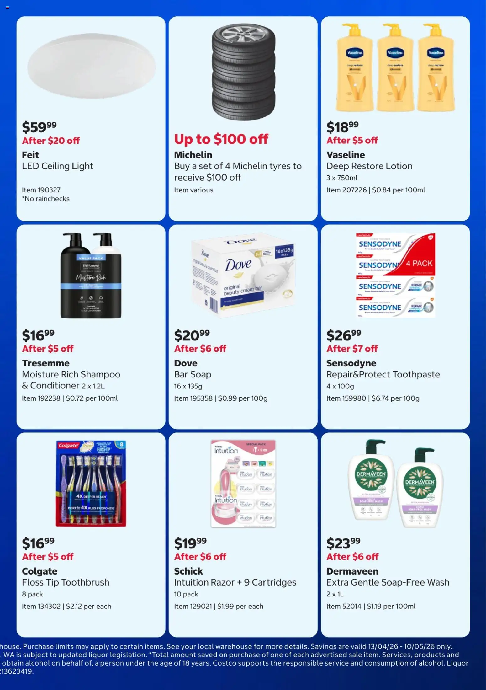Costco catalogue - valid from 13.04.2026 | Page: 5 | Products: Shampoo, Lotion, Toothbrush, Vaseline