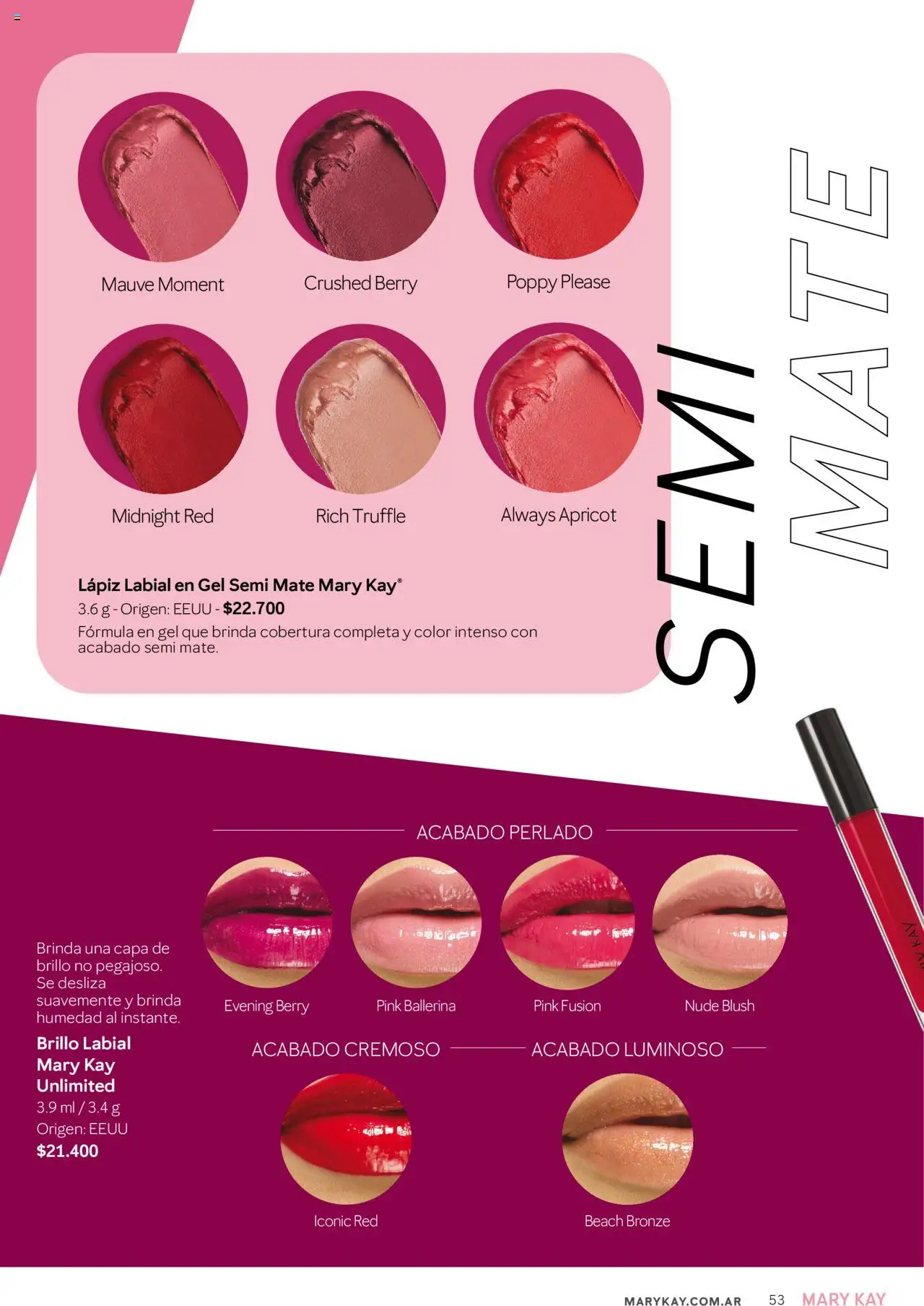 Mary Kay catálogo │ válido desde el 04.04.2025 | Página: 53 | Productos: Mate, Lápiz labial, Brillo