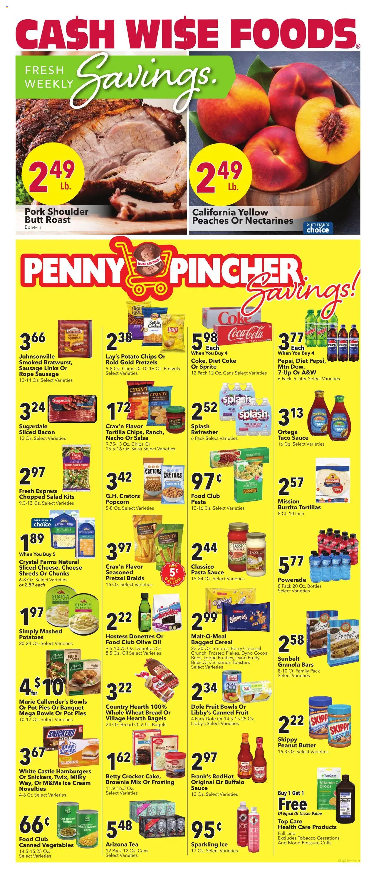 Cash Wise Weekly Ad - valid from 13.08.2025 | Page: 1 | Products: Peaches, Bread, Wine, Beef