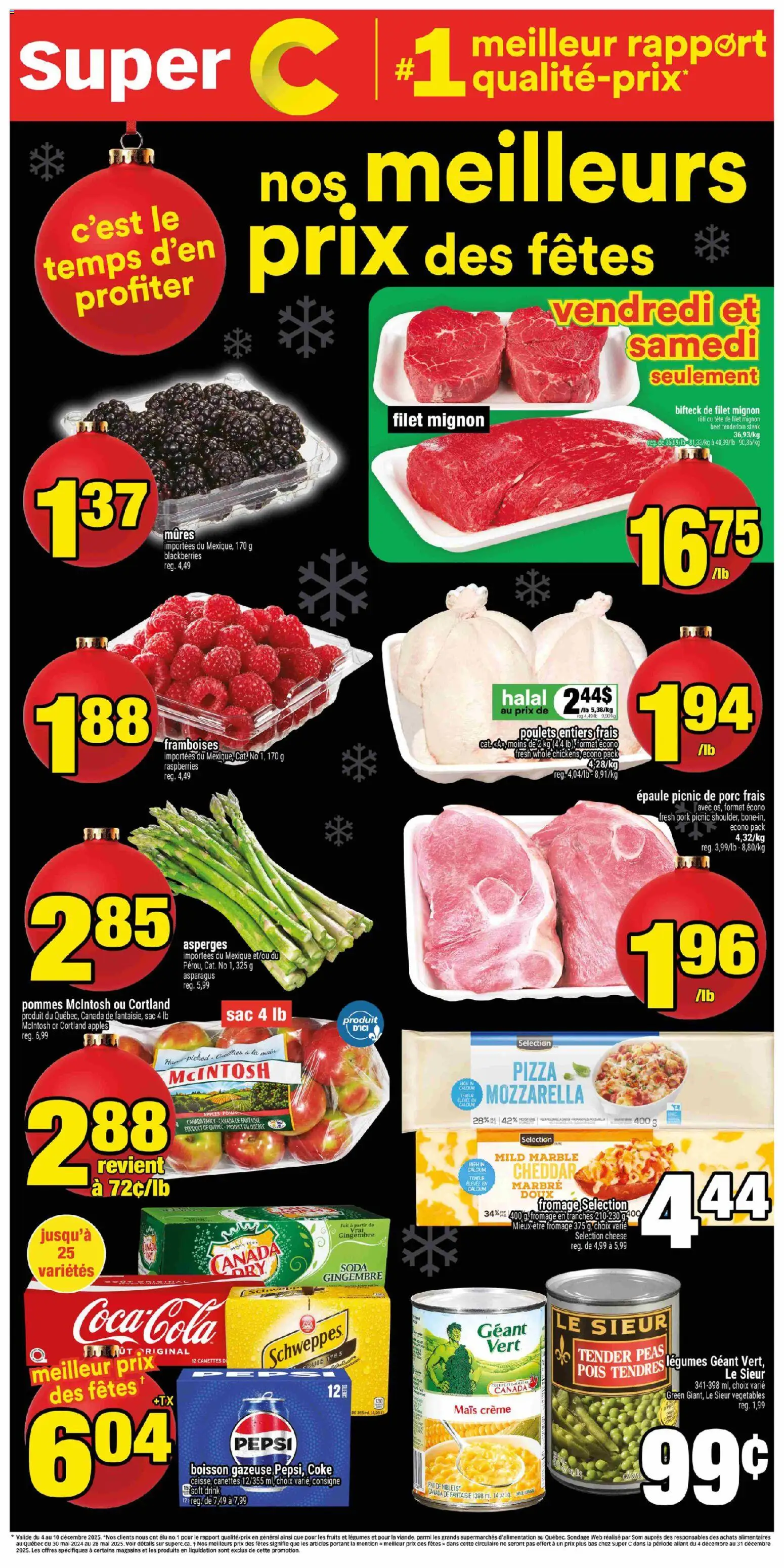Super C flyer valid from 04.12.2025 | Page: 1 | Products: Cheese, Pizza, Pork, Apples