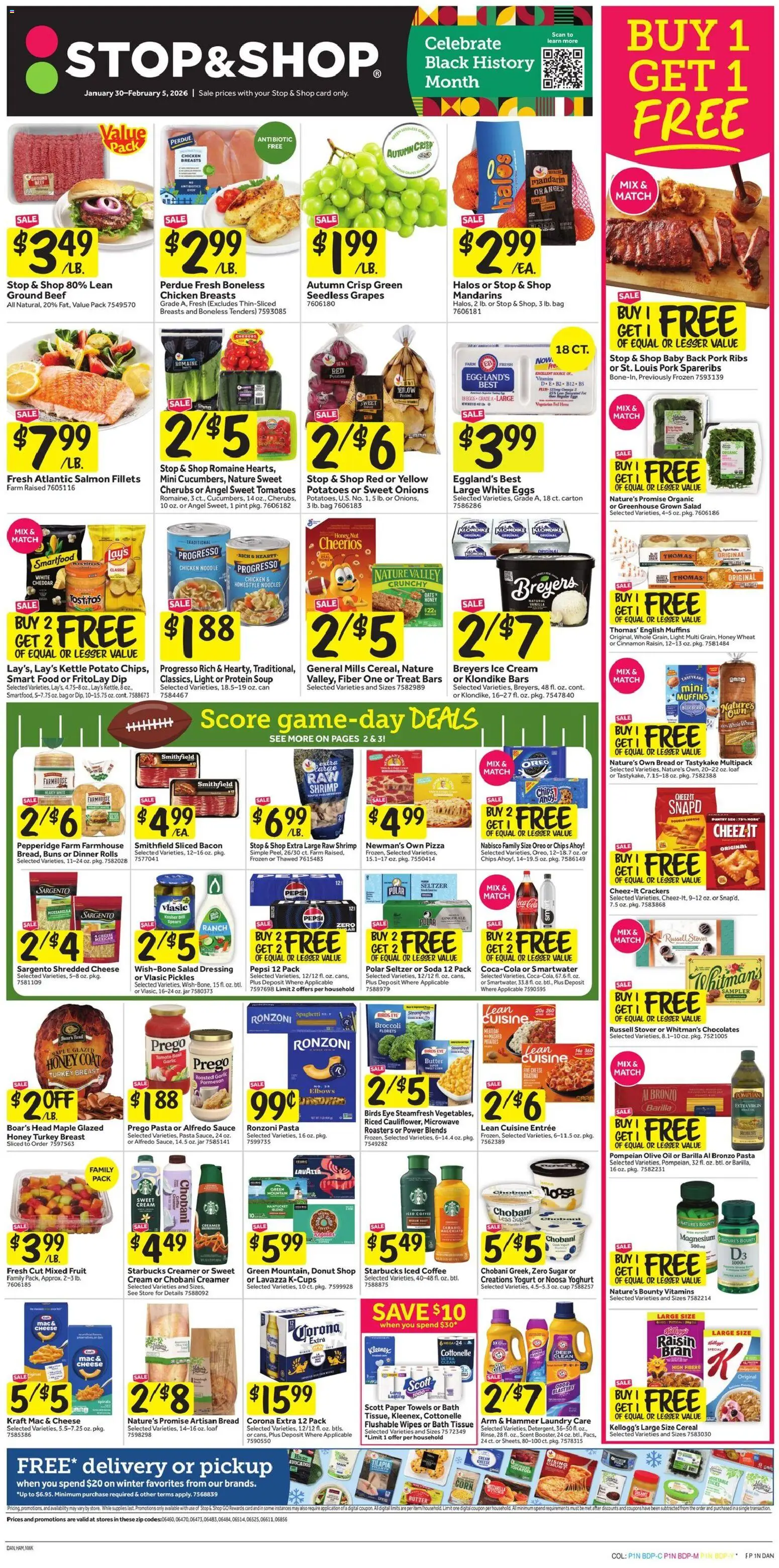 Stop & Shop Weekly Circular - CT - valid from 30.01.2026 | Page: 1 | Products: Bread, Pasta, Cream, Coat