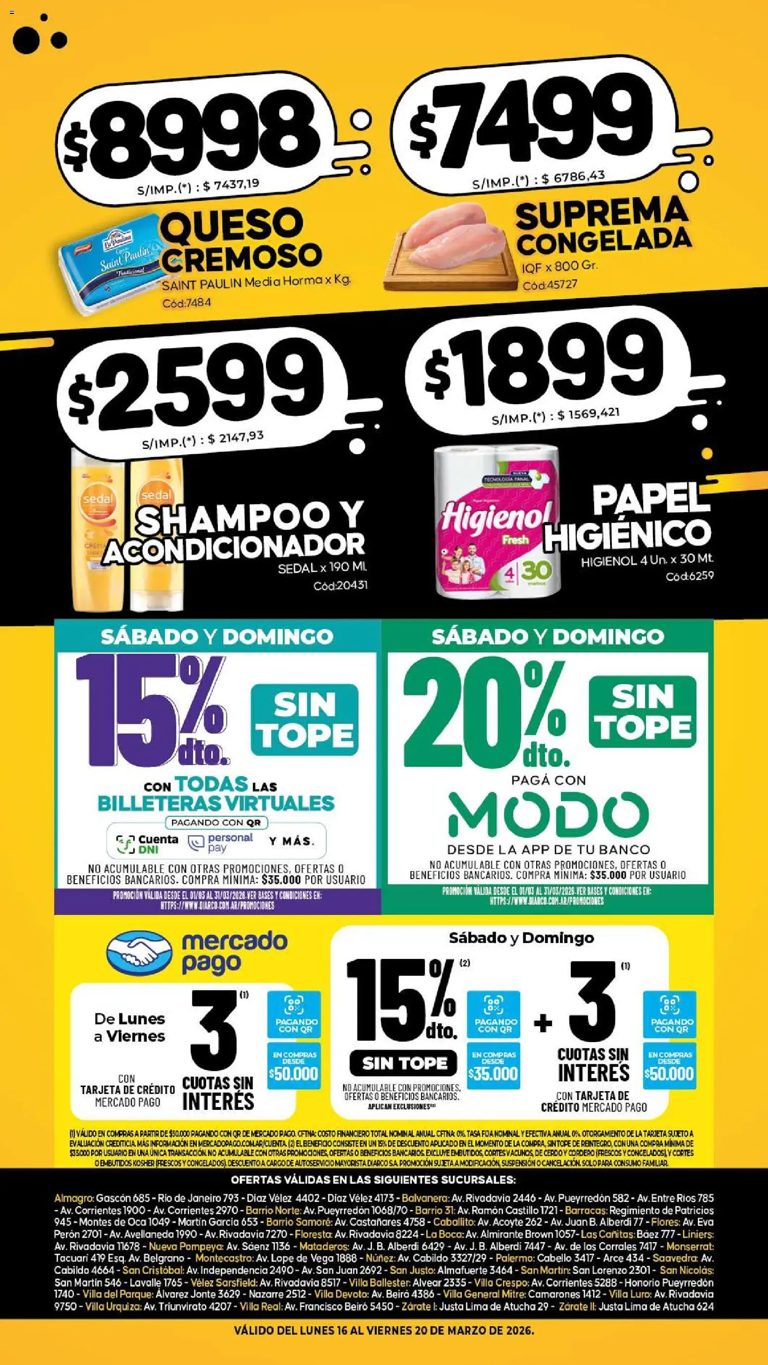 Diarco - Especial Locura De Precios │ válido desde el 16.03.2026 | Página: 2 | Productos: Banco, Shampoo, Queso, Cerdo