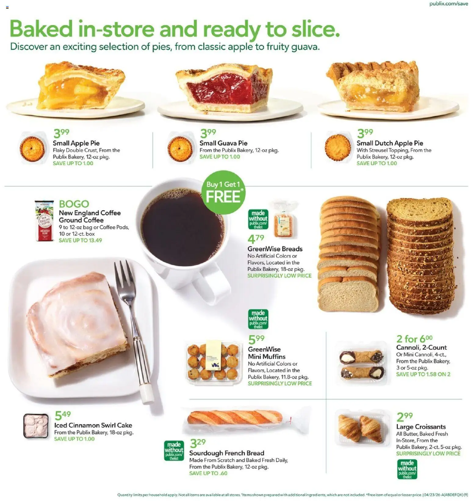 Publix Weekly Ad - valid from 22.04.2026 | Page: 9 | Products: Box, Coffee, Croissants, Apple Pie