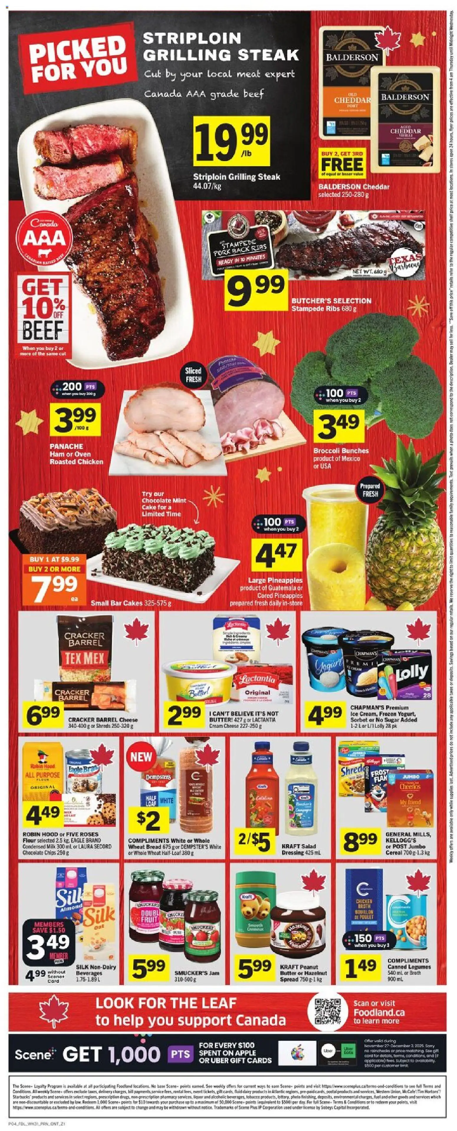 Foodland flyer valid from 27.11.2025 | Page: 2 | Products: Cream, Butter, Bread, Pork