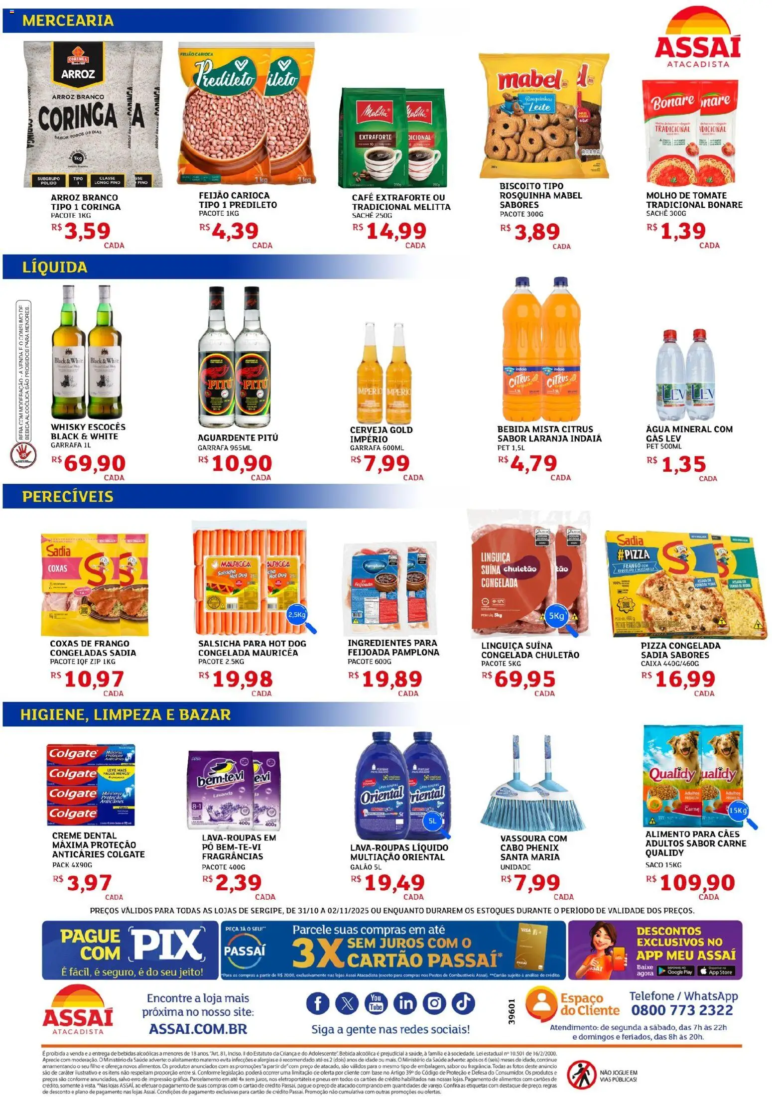 Assaí Atacadista Folheto - válido de 31.10.2025 | Página: 2 | Produtos: Salsicha, Creme, Frango, Rosquinha