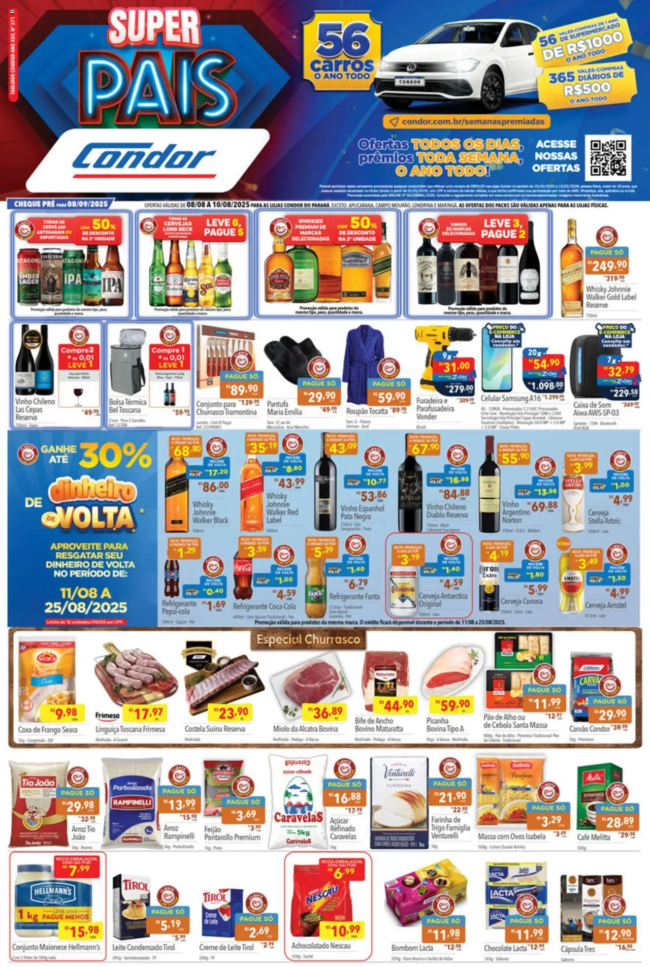 Supermercados Condor Folheto - válido de 08.08.2025 | Página: 1 | Produtos: Coxa de frango, Furadeira, Roupão, Leite condensado