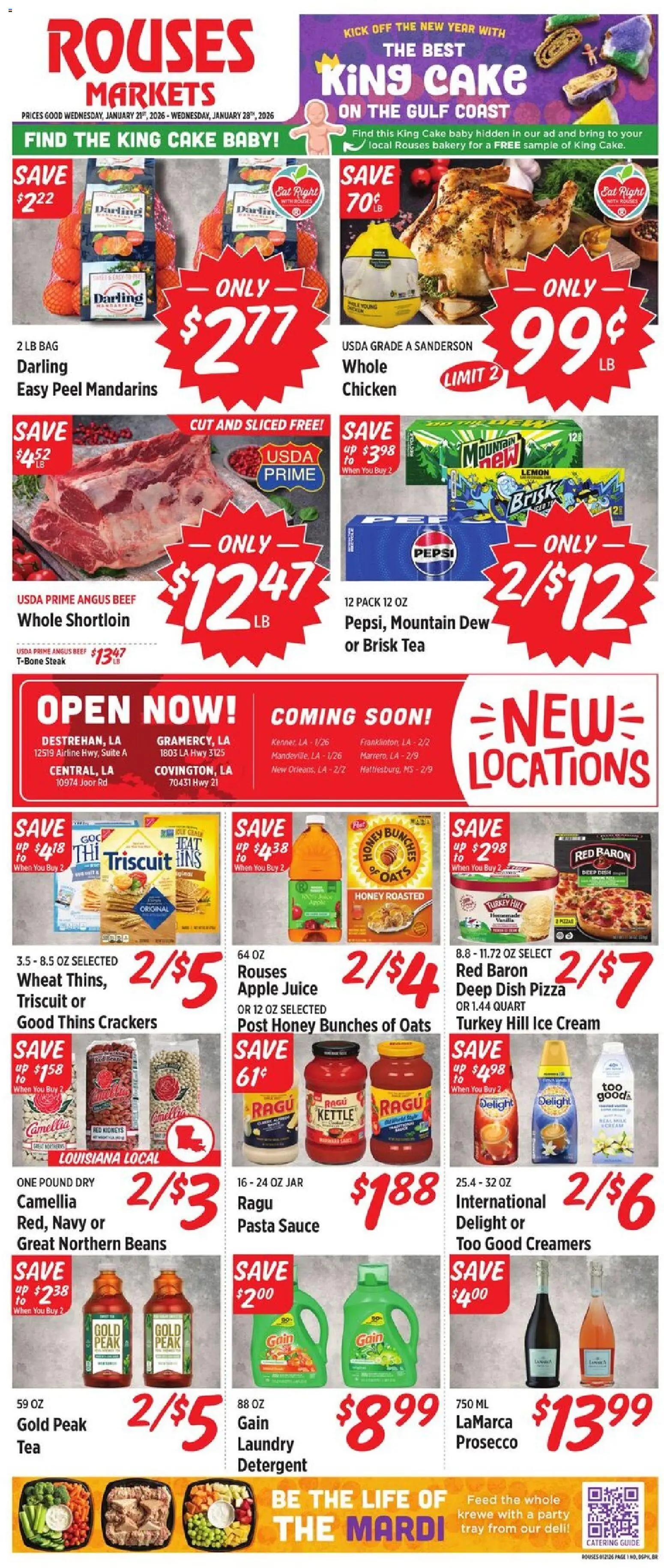 Rouses Weekly Ad - valid from 21.01.2026 | Page: 1 | Products: Bakery, Pizza, Pasta, Ice cream