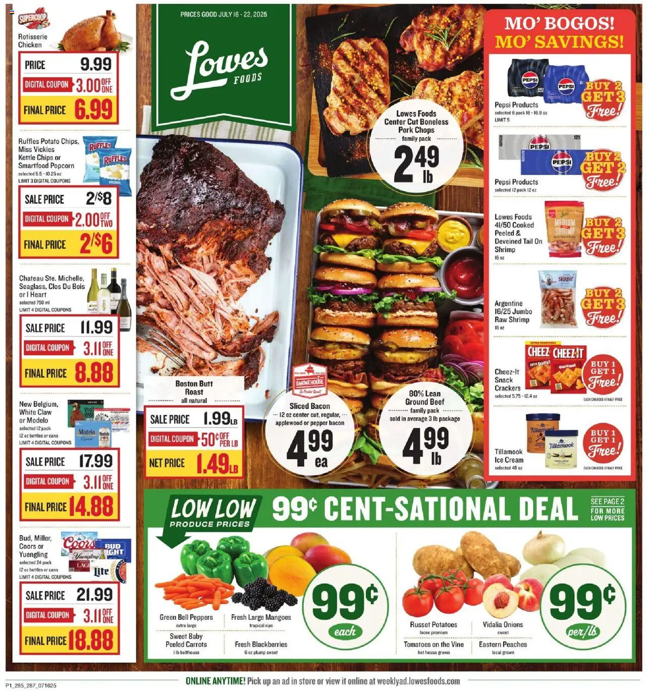 Lowes Foods Weekly Ad - NC - valid from 16.07.2025 | Page: 1 | Products: Tomatoes, Beef, Chips, Kettle