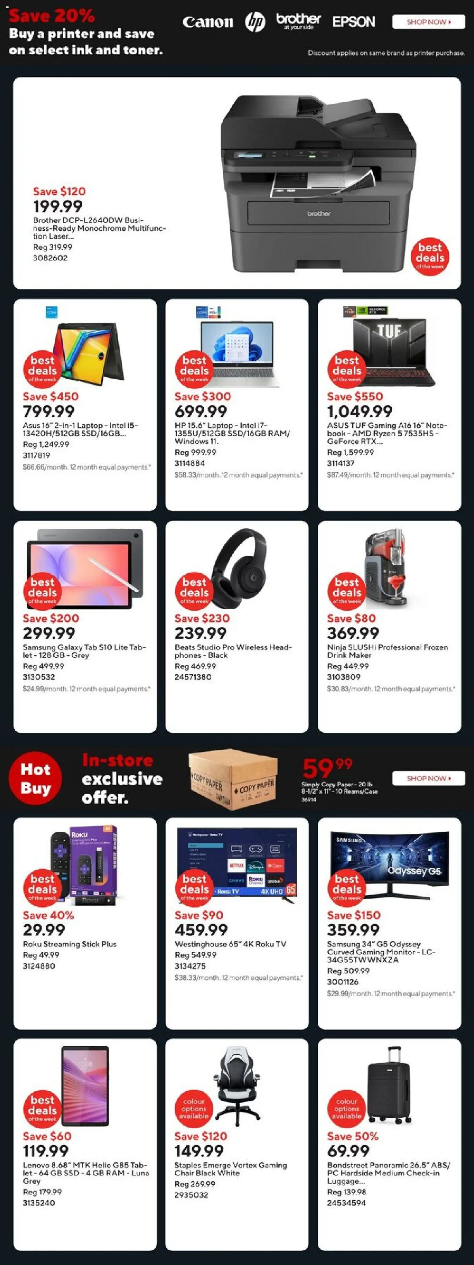 Staples flyer valid from 28.11.2025 | Page: 2 | Products: Luggage, Monitor, PC, Printer
