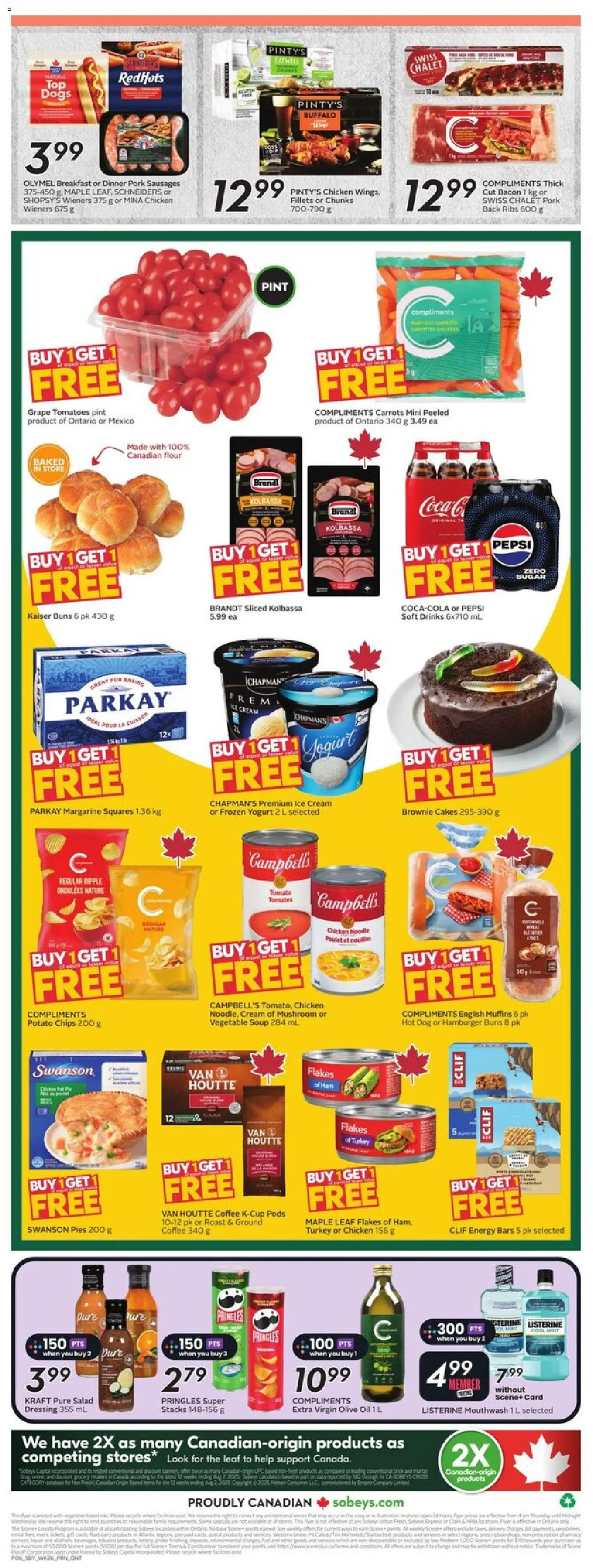Sobeys flyer valid from 23.10.2025 | Page: 4 | Products: Oil, Ham, Pork, Tomatoes