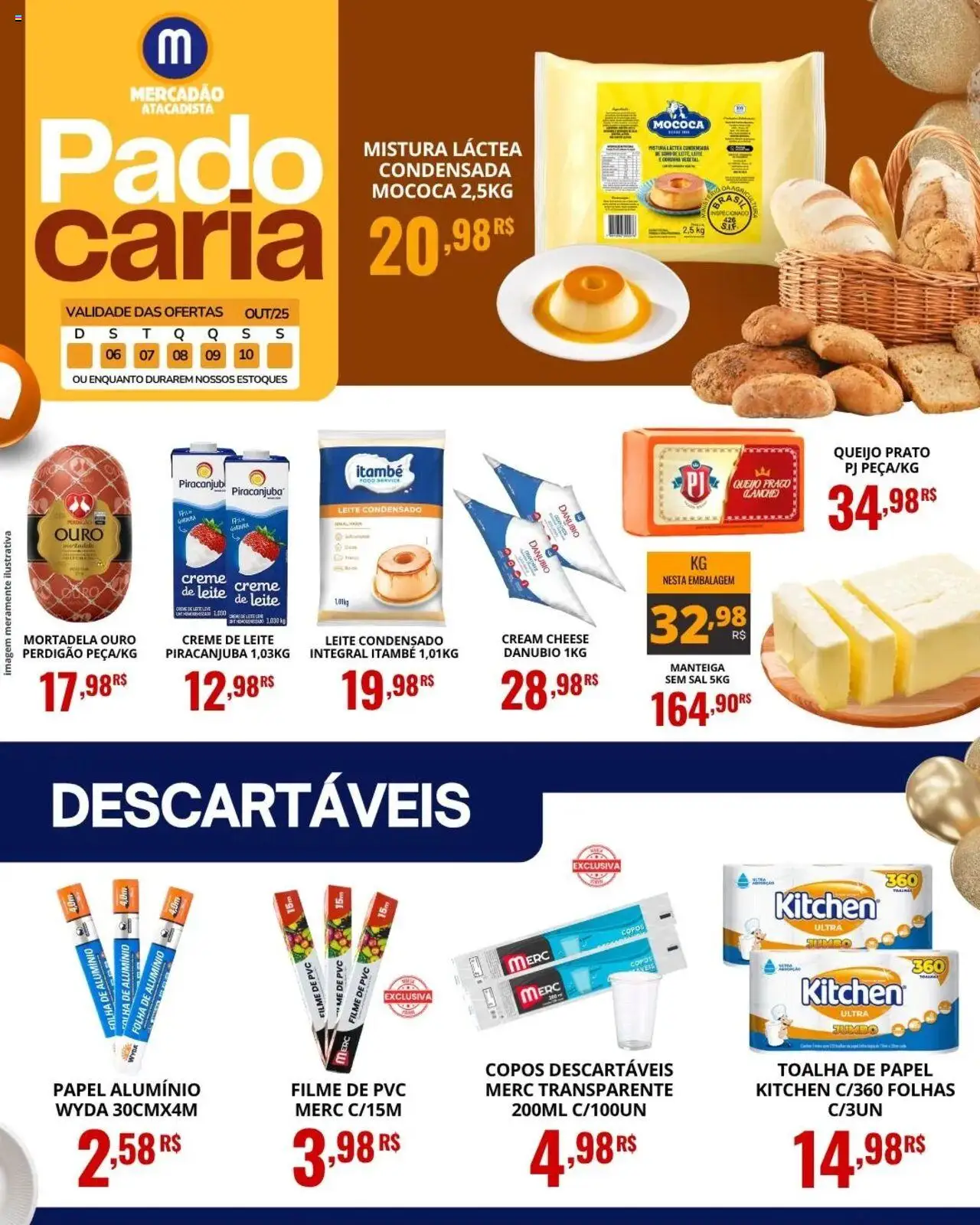 Mercadão Atacadista Folheto - válido de 06.10.2025 | Página: 3 | Produtos: Copos descartáveis, Creme de leite, Sal, Leite condensado