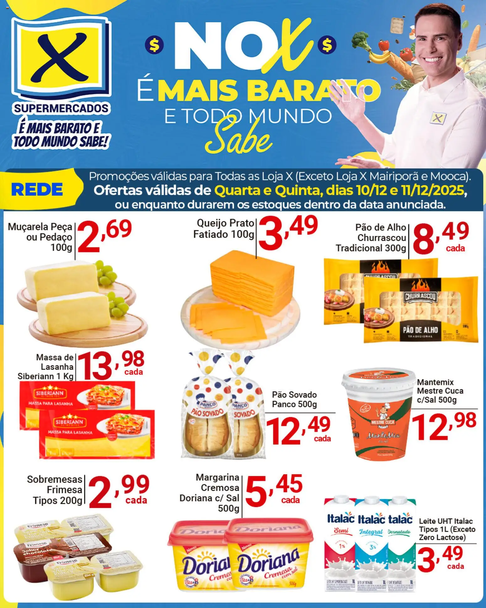 X Supermercados Folheto - válido de 10.12.2025 | Página: 5 | Produtos: Leite, Queijo, Pão, Massa